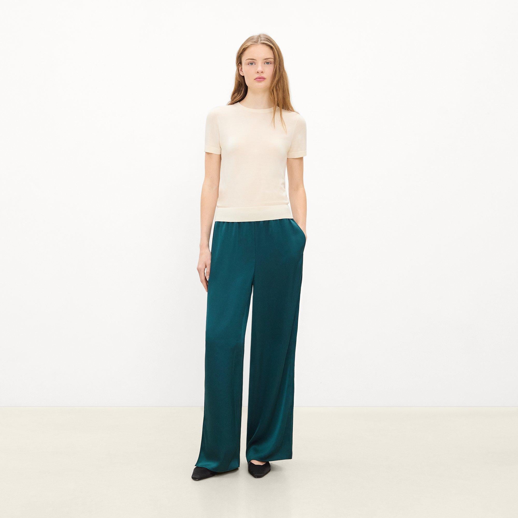 Side Vent Pull-On Trousers in Satin
