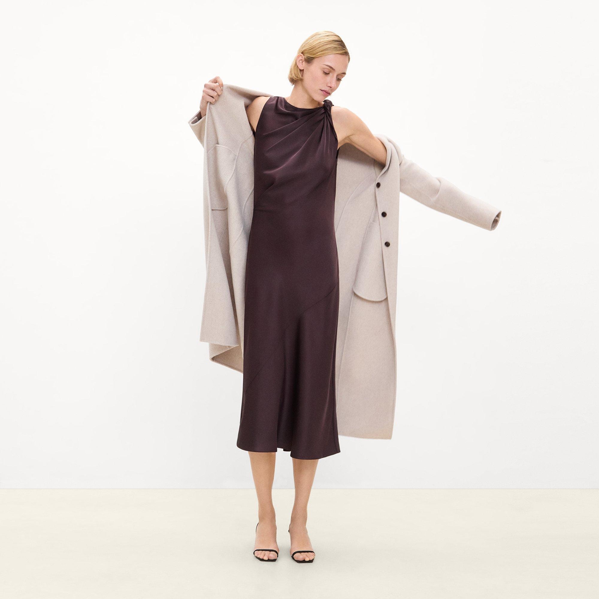 Shoulder Twist Dress in Satin
