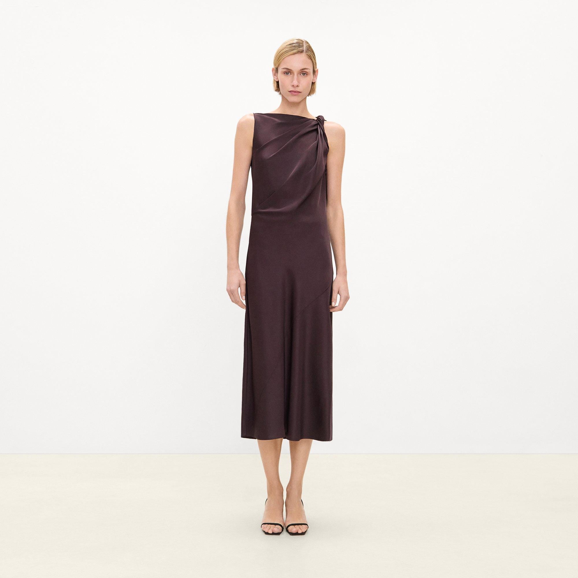 Shoulder Twist Dress in Satin