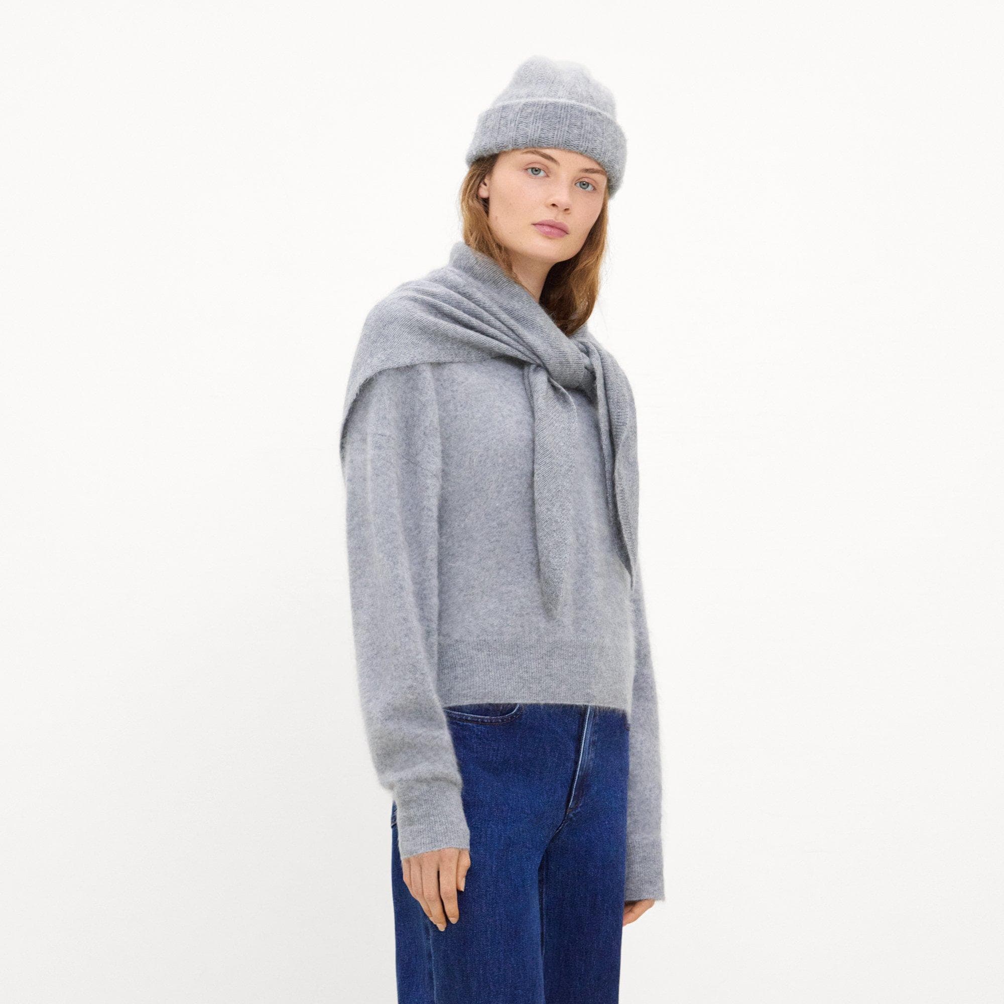 Ribbed Beanie in Brushed Wool-Cashmere