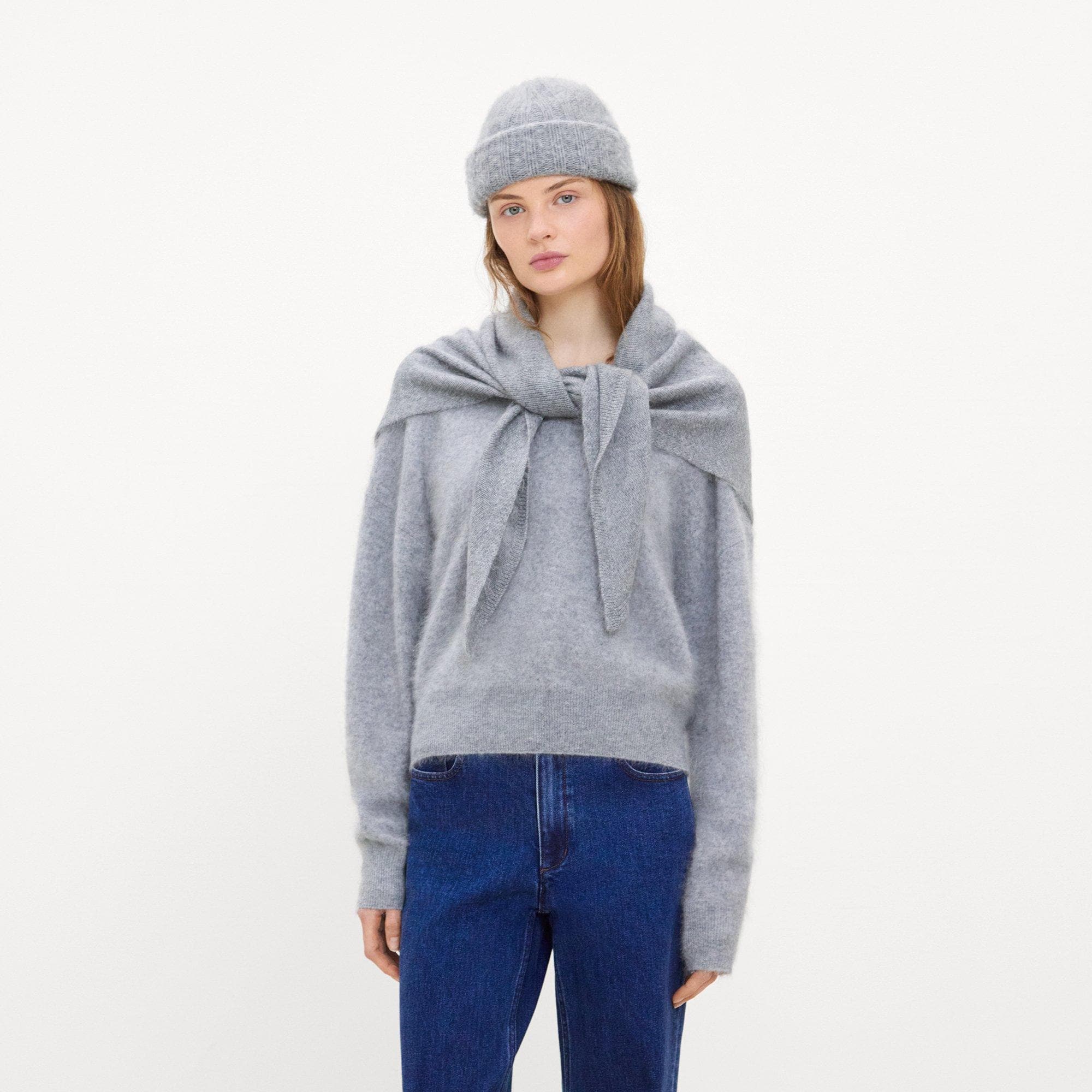 Ribbed Beanie in Brushed Wool-Cashmere
