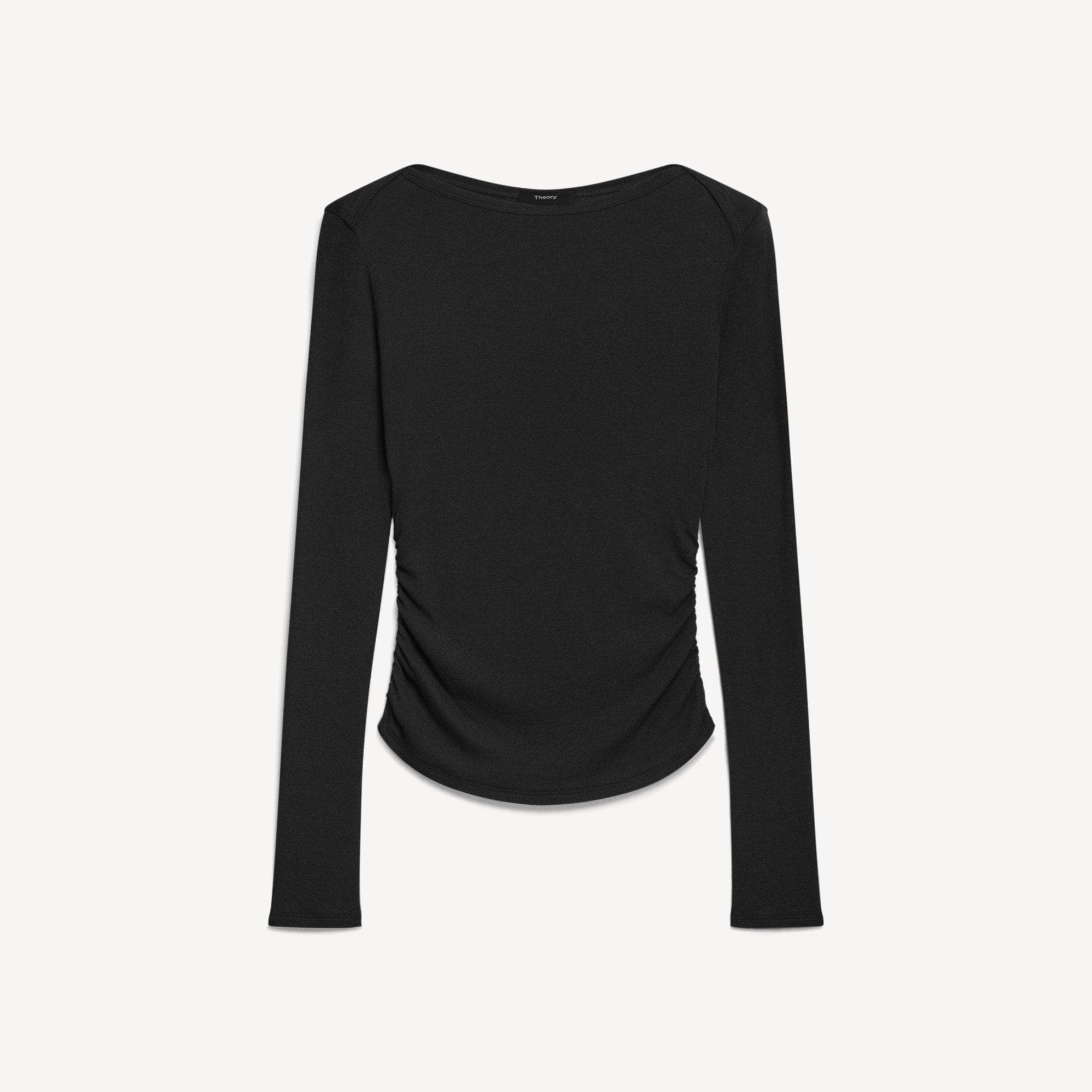 Ruched Long-Sleeve Tee in Soft Rib