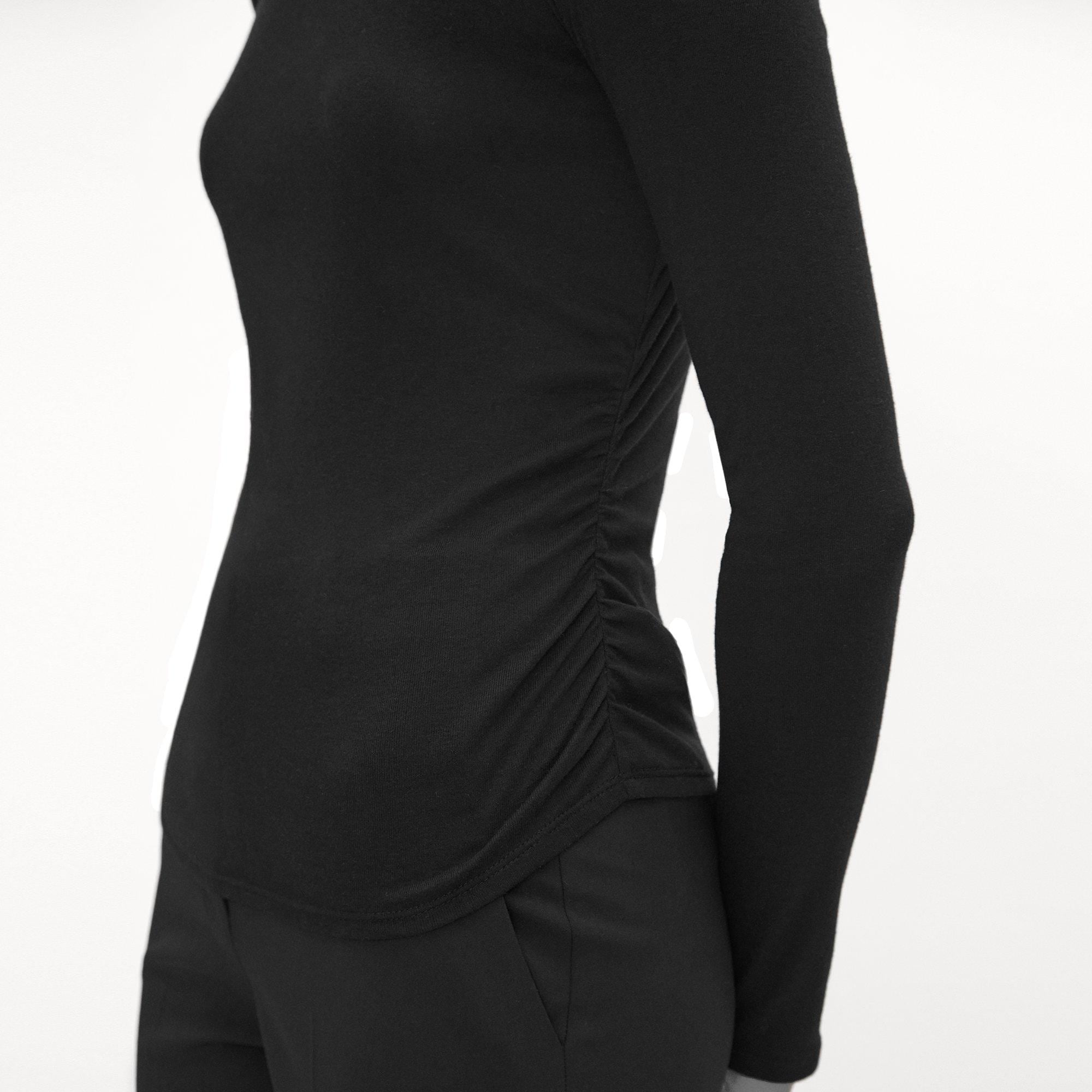 Ruched Long-Sleeve Tee in Soft Rib