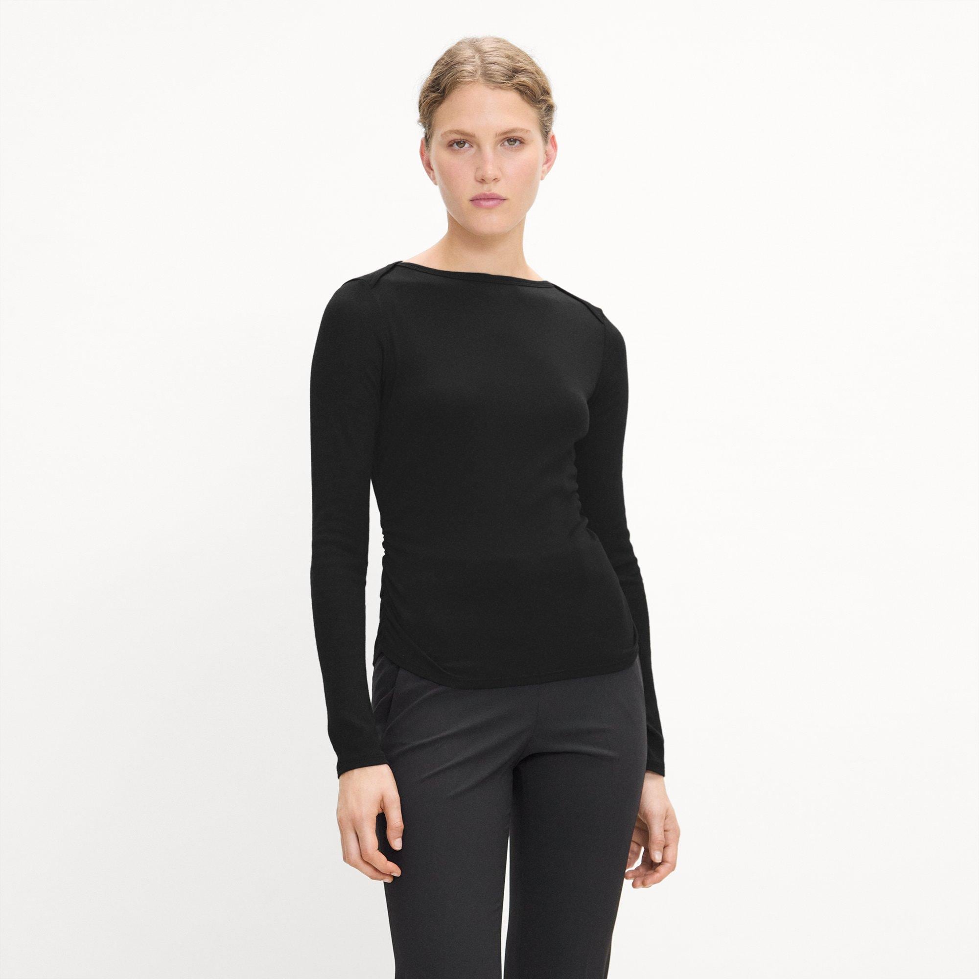Ruched Long-Sleeve Tee in Soft Rib