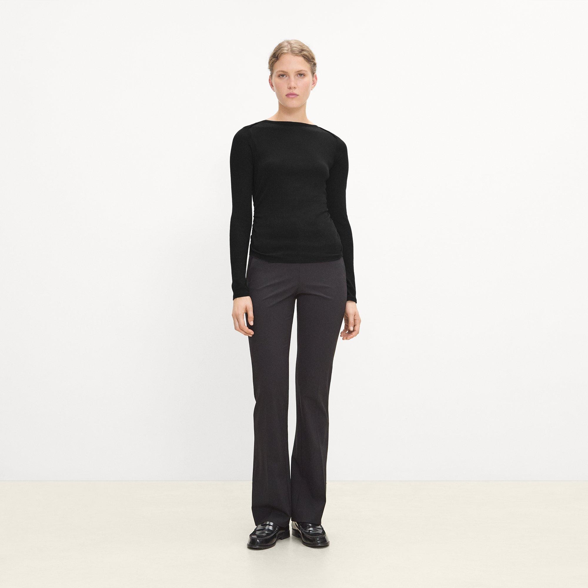 Ruched Long-Sleeve Tee in Soft Rib