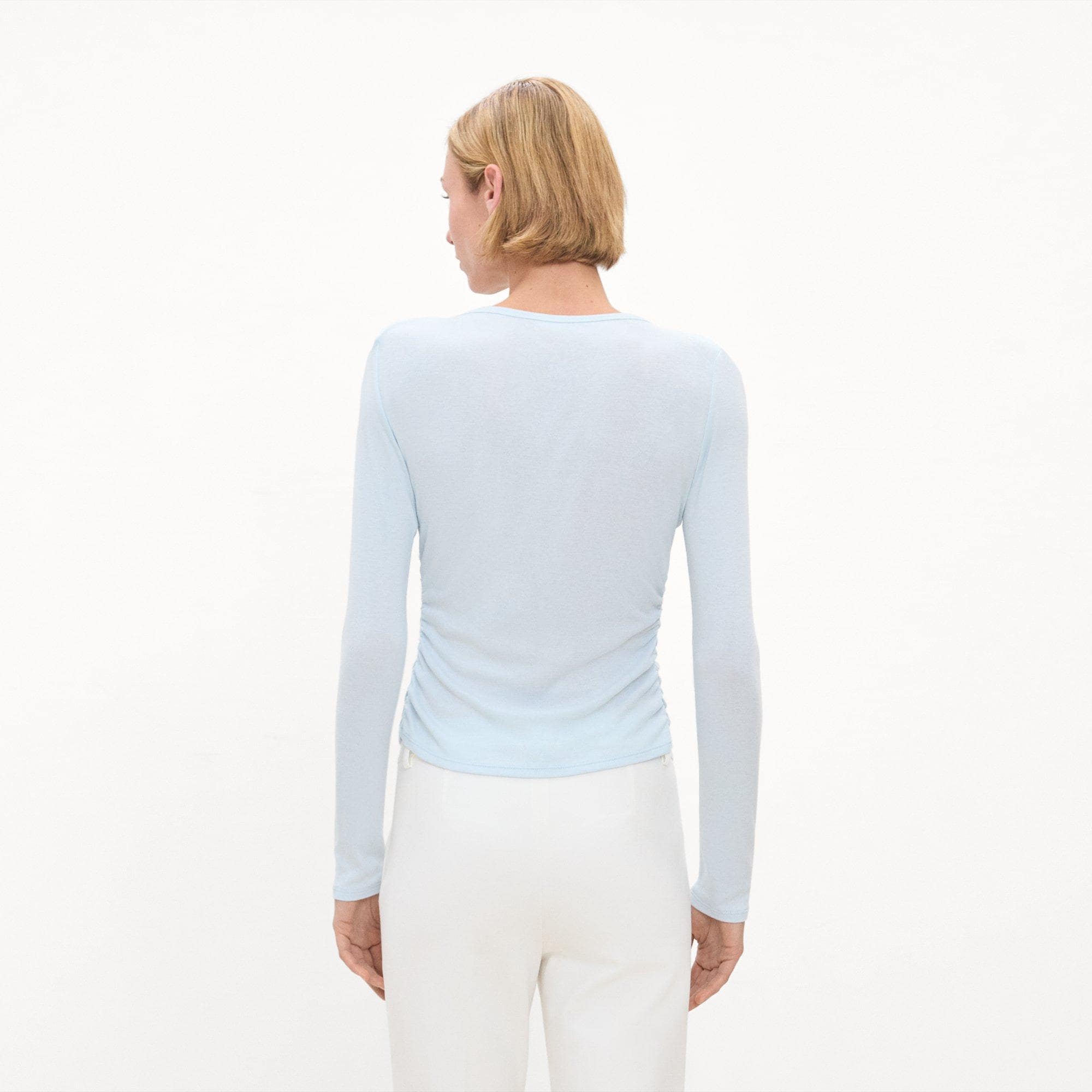 Ruched Long-Sleeve Tee in Soft Rib