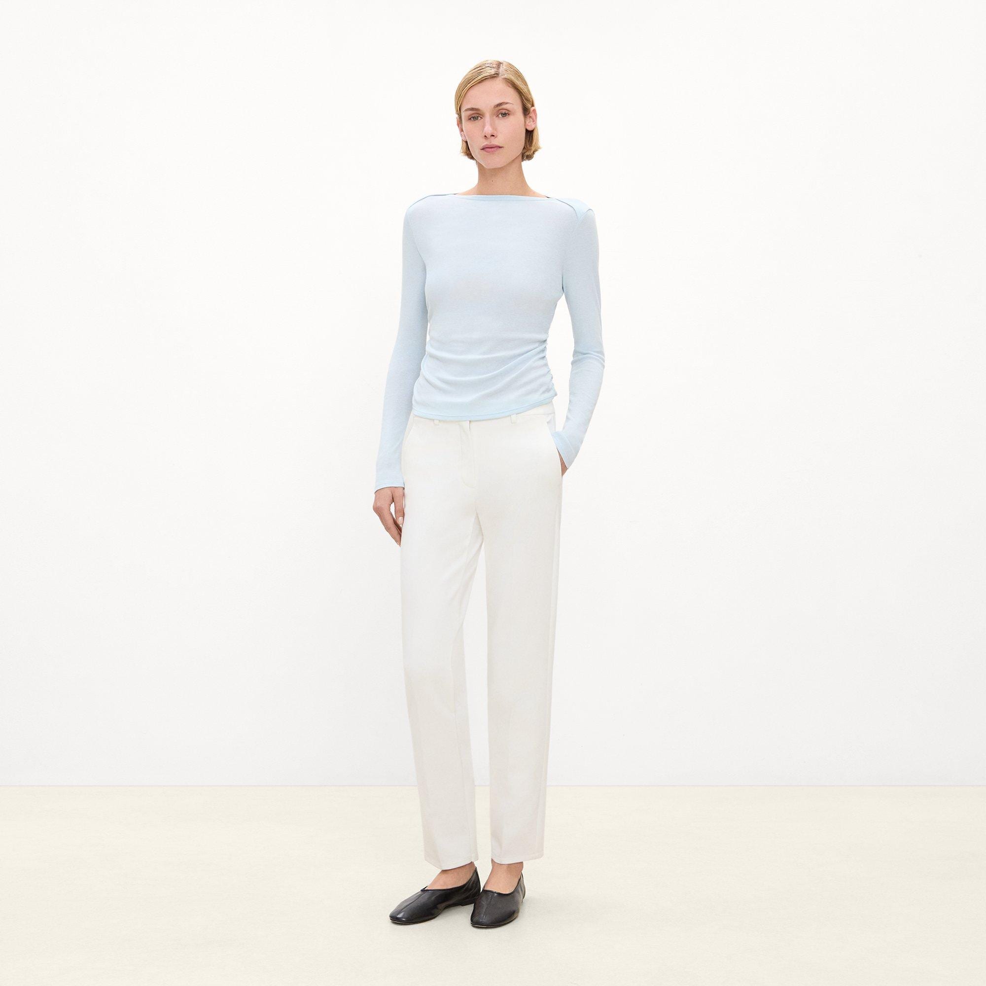 Ruched Long-Sleeve Tee in Soft Rib