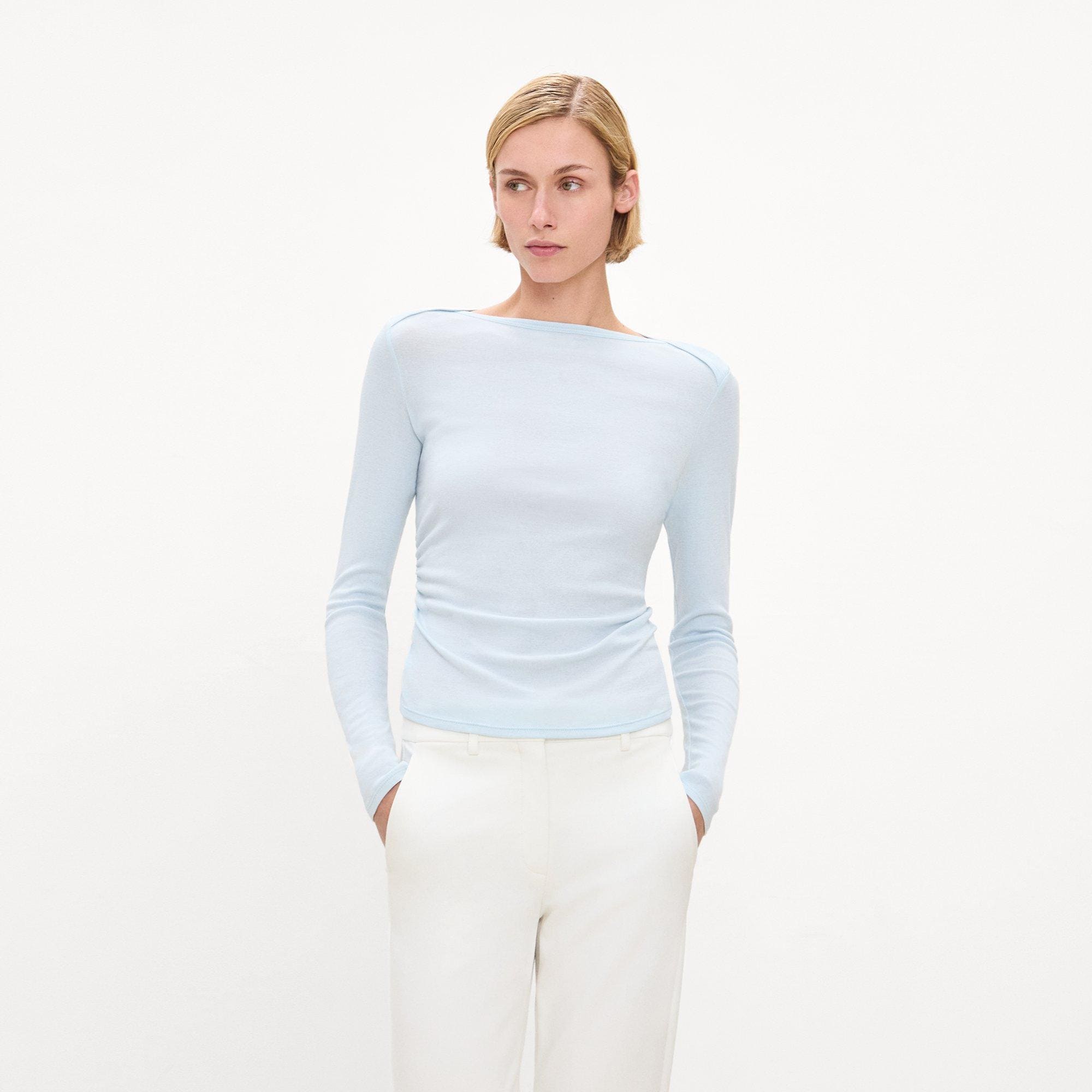 Ruched Long-Sleeve Tee in Soft Rib