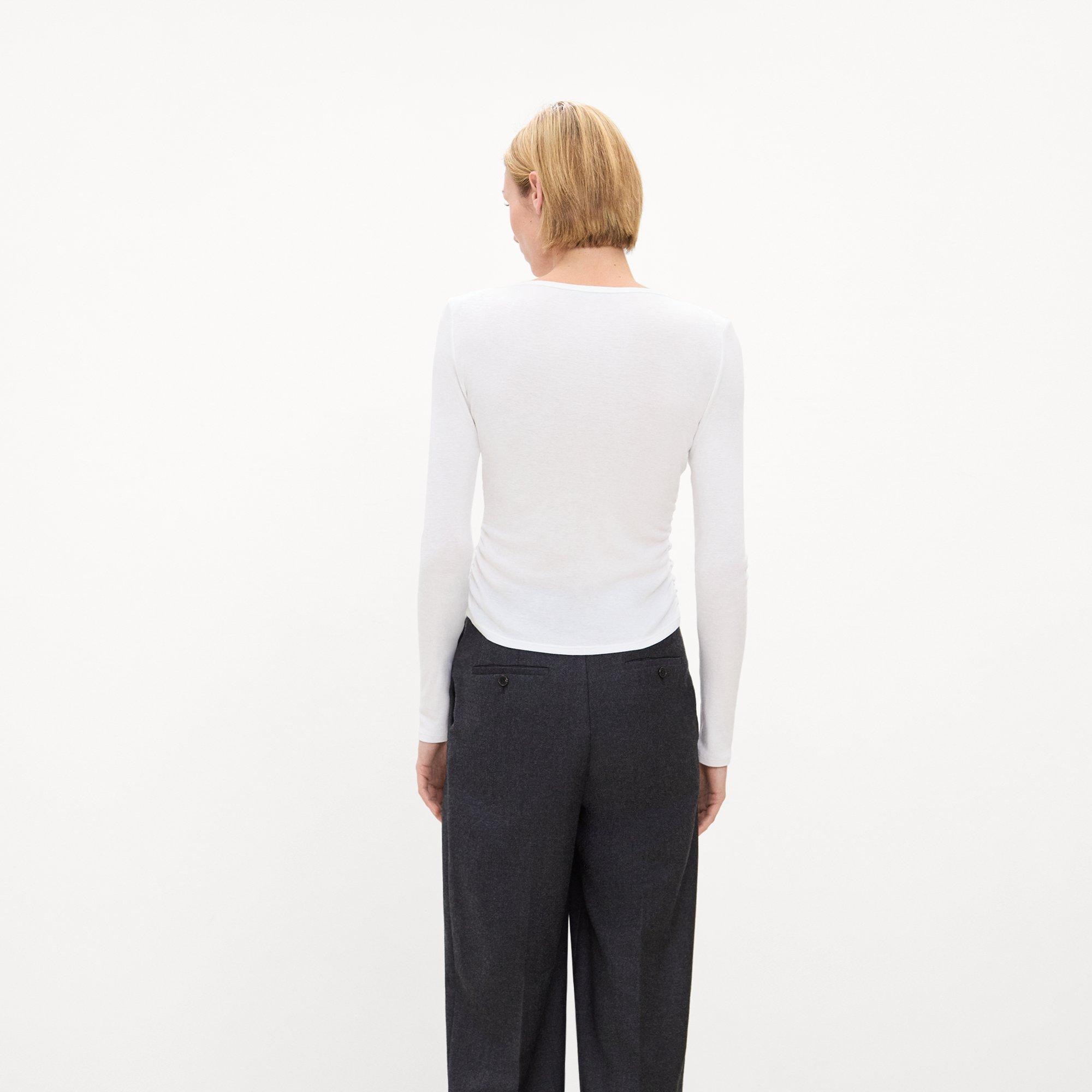 Ruched Long-Sleeve Tee in Soft Rib