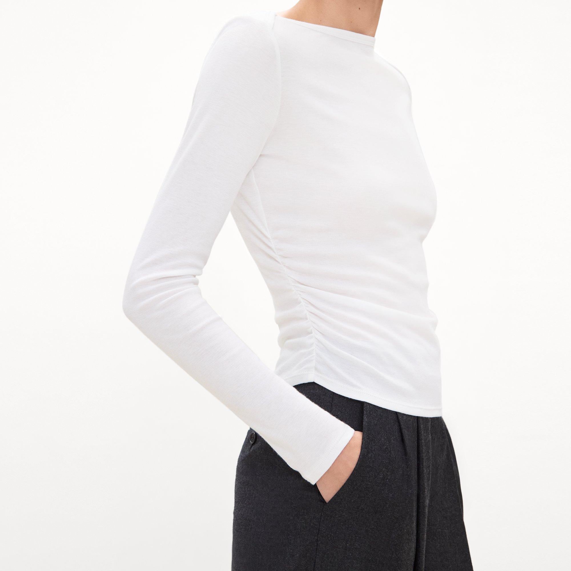 Ruched Long-Sleeve Tee in Soft Rib