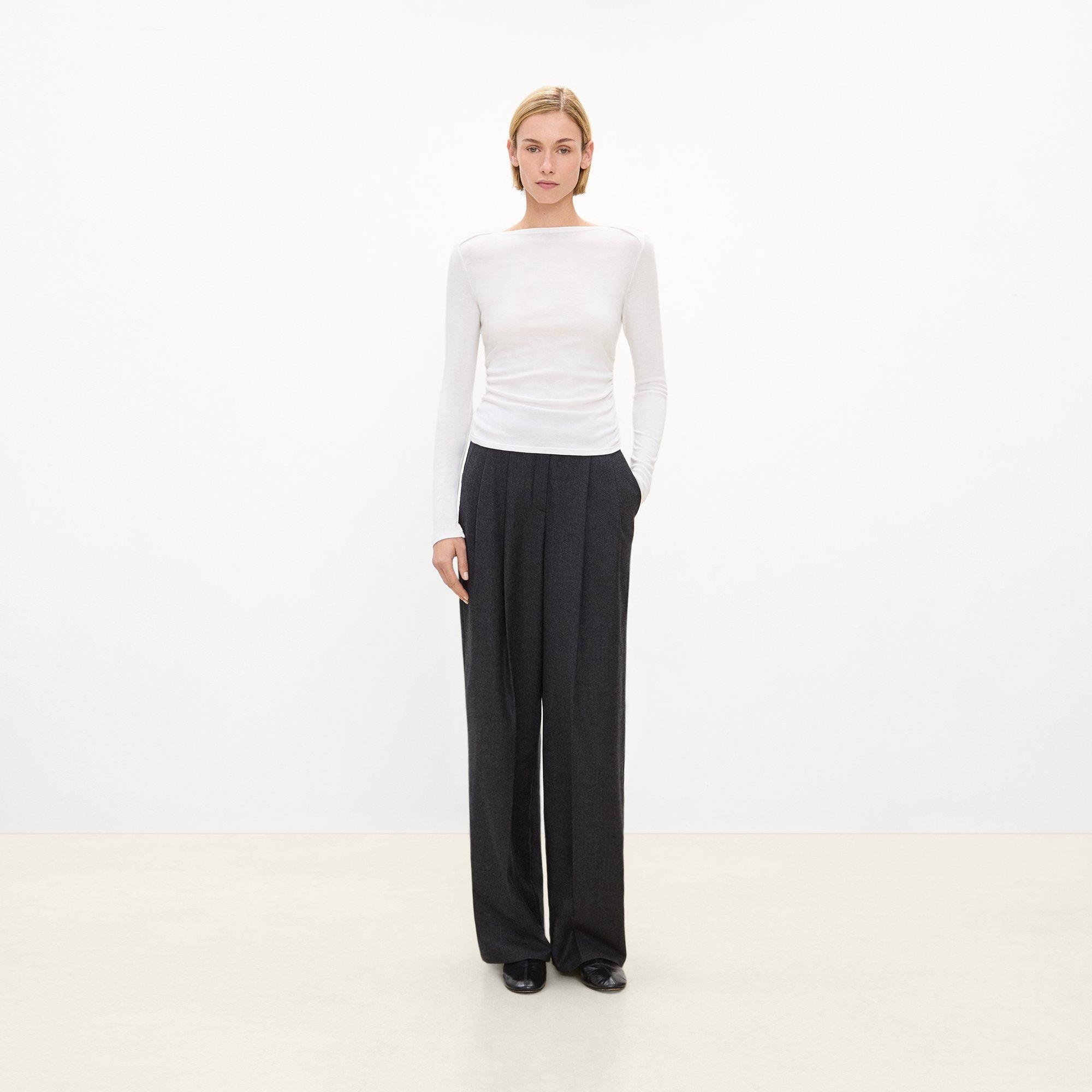 Ruched Long-Sleeve Tee in Soft Rib