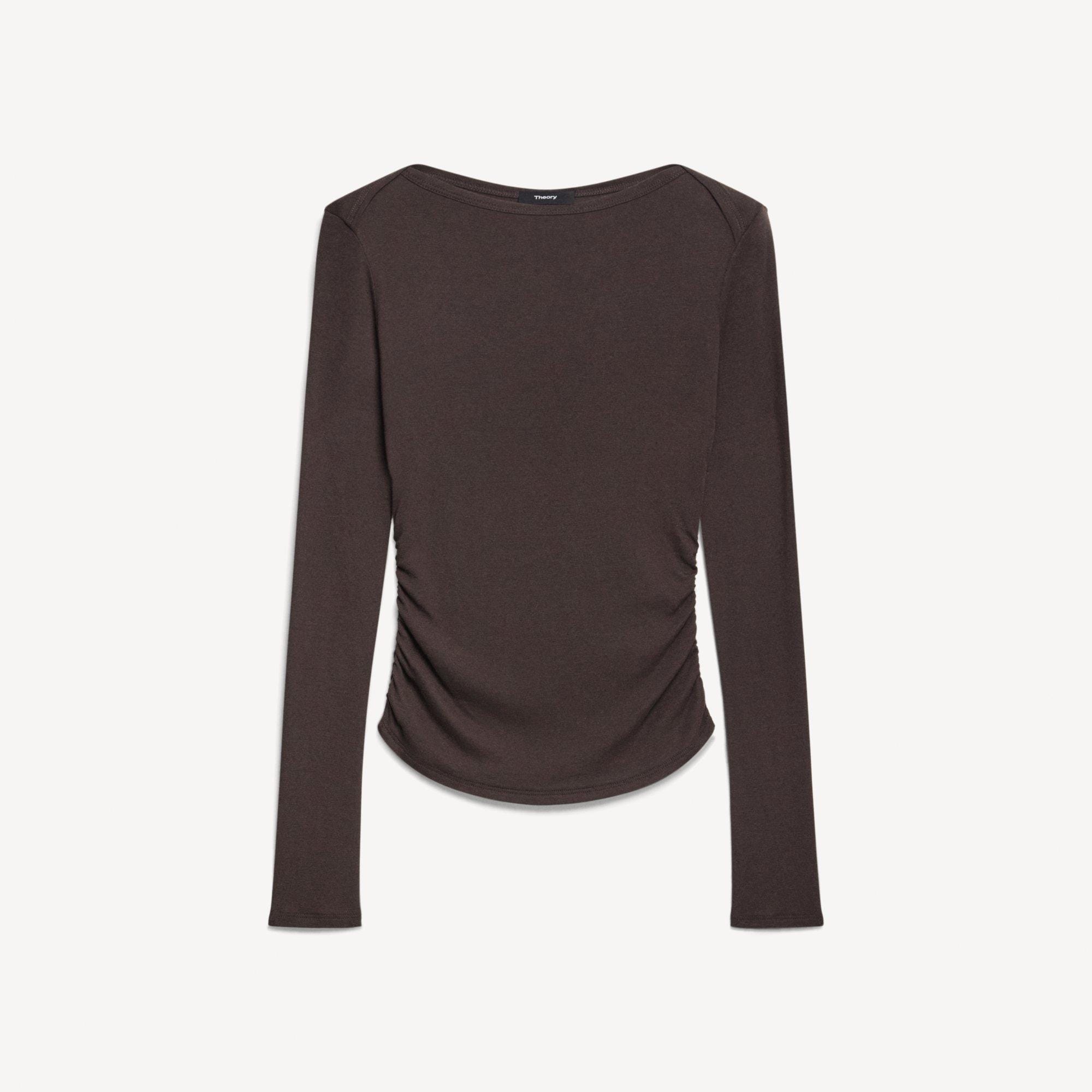 Ruched Long-Sleeve Tee in Soft Rib