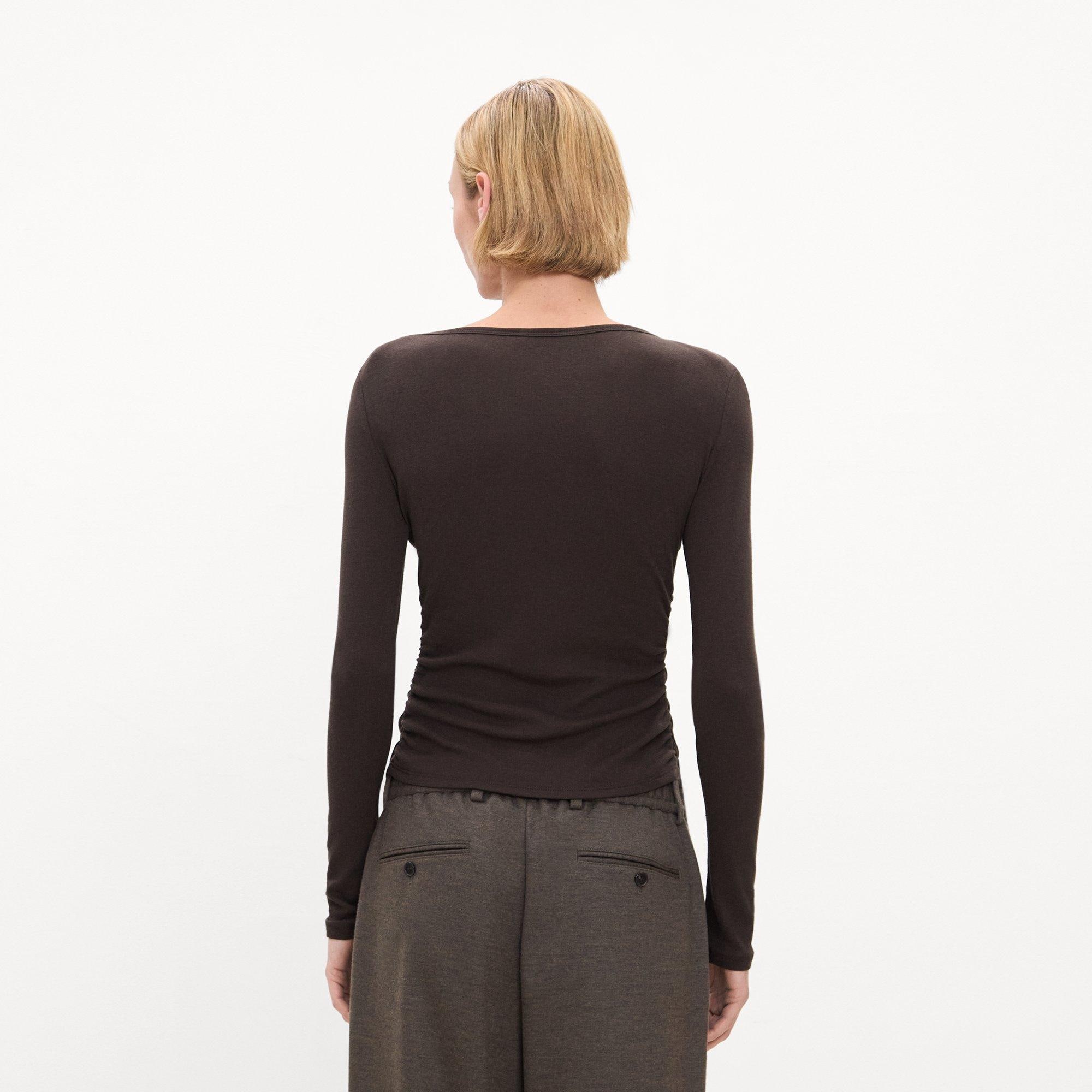 Ruched Long-Sleeve Tee in Soft Rib