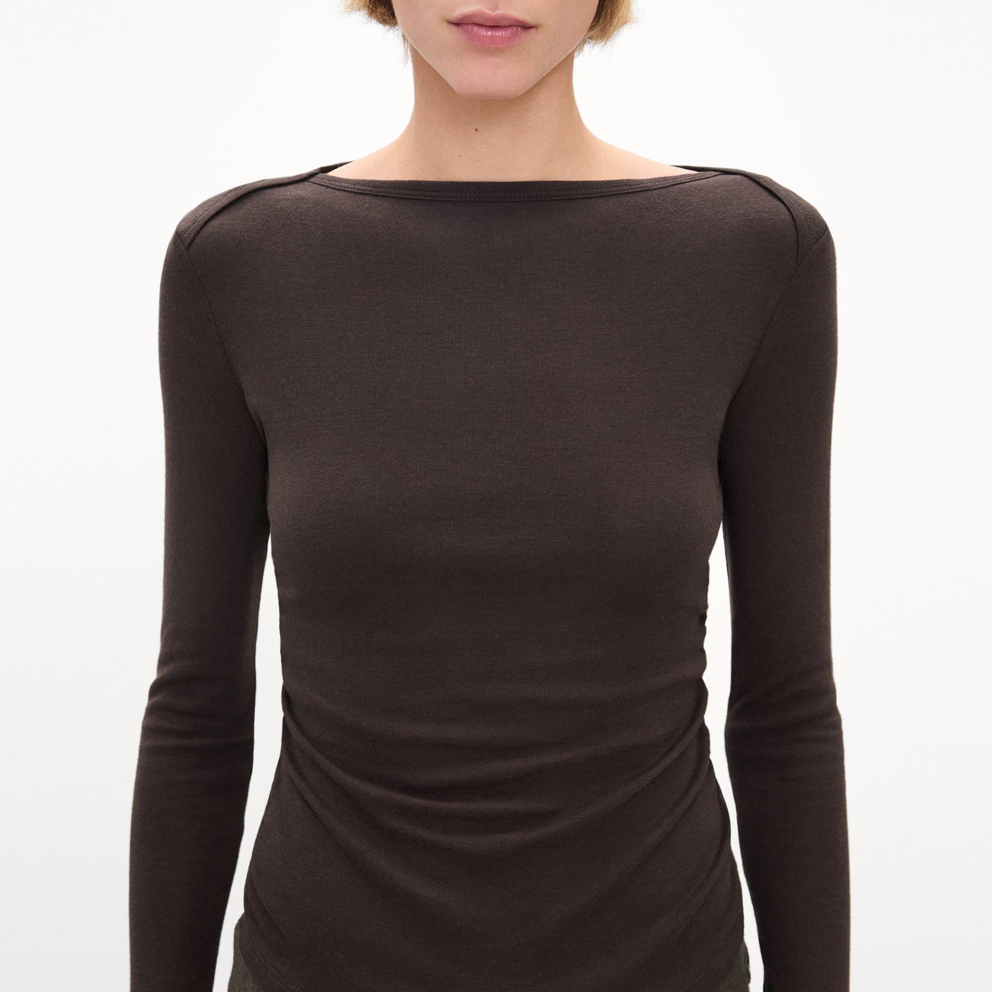 Ruched Long-Sleeve Tee in Soft Rib
