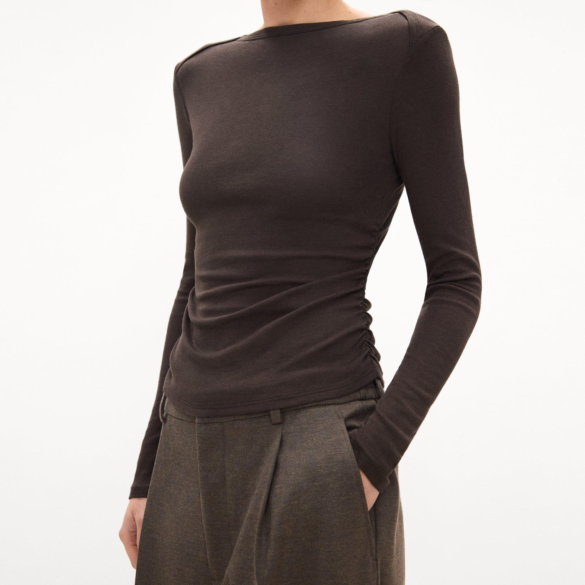 Ruched Long-Sleeve Tee in Soft Rib