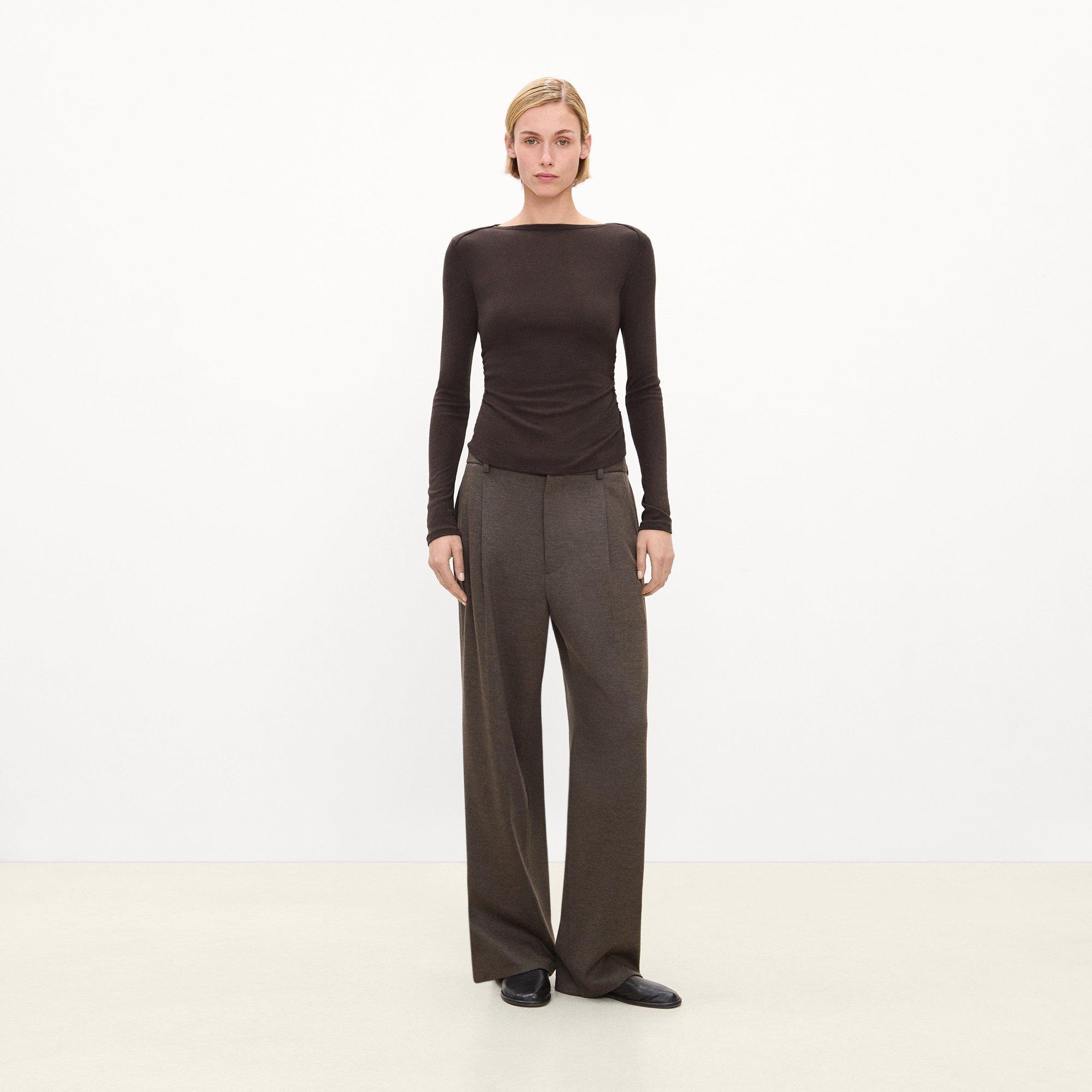 Ruched Long-Sleeve Tee in Soft Rib