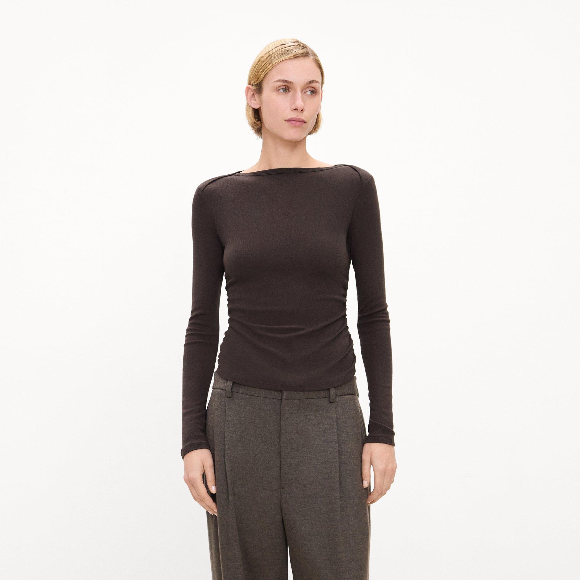 Ruched Long-Sleeve Tee in Soft Rib