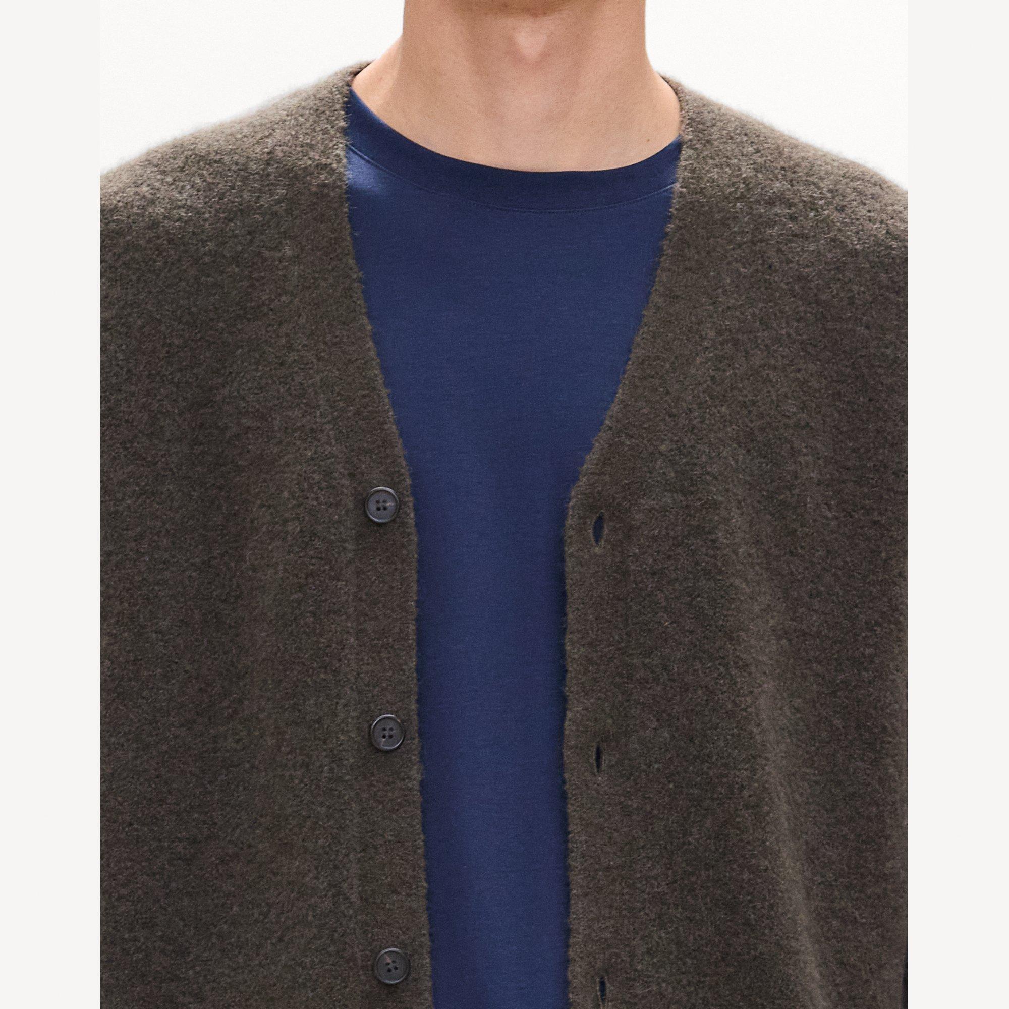 V-Neck Cardigan in Brushed Wool-Yak