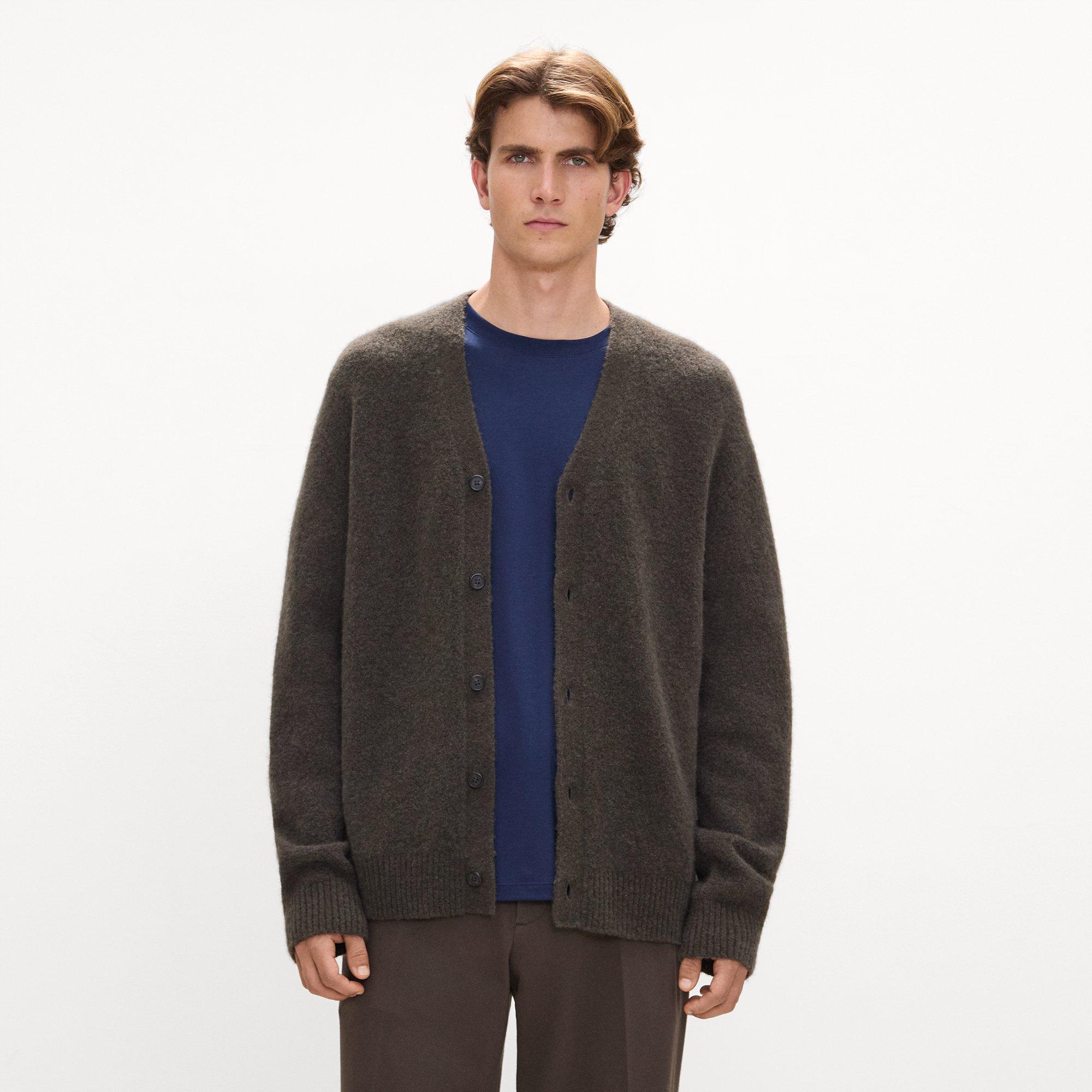 V-Neck Cardigan in Brushed Wool-Yak