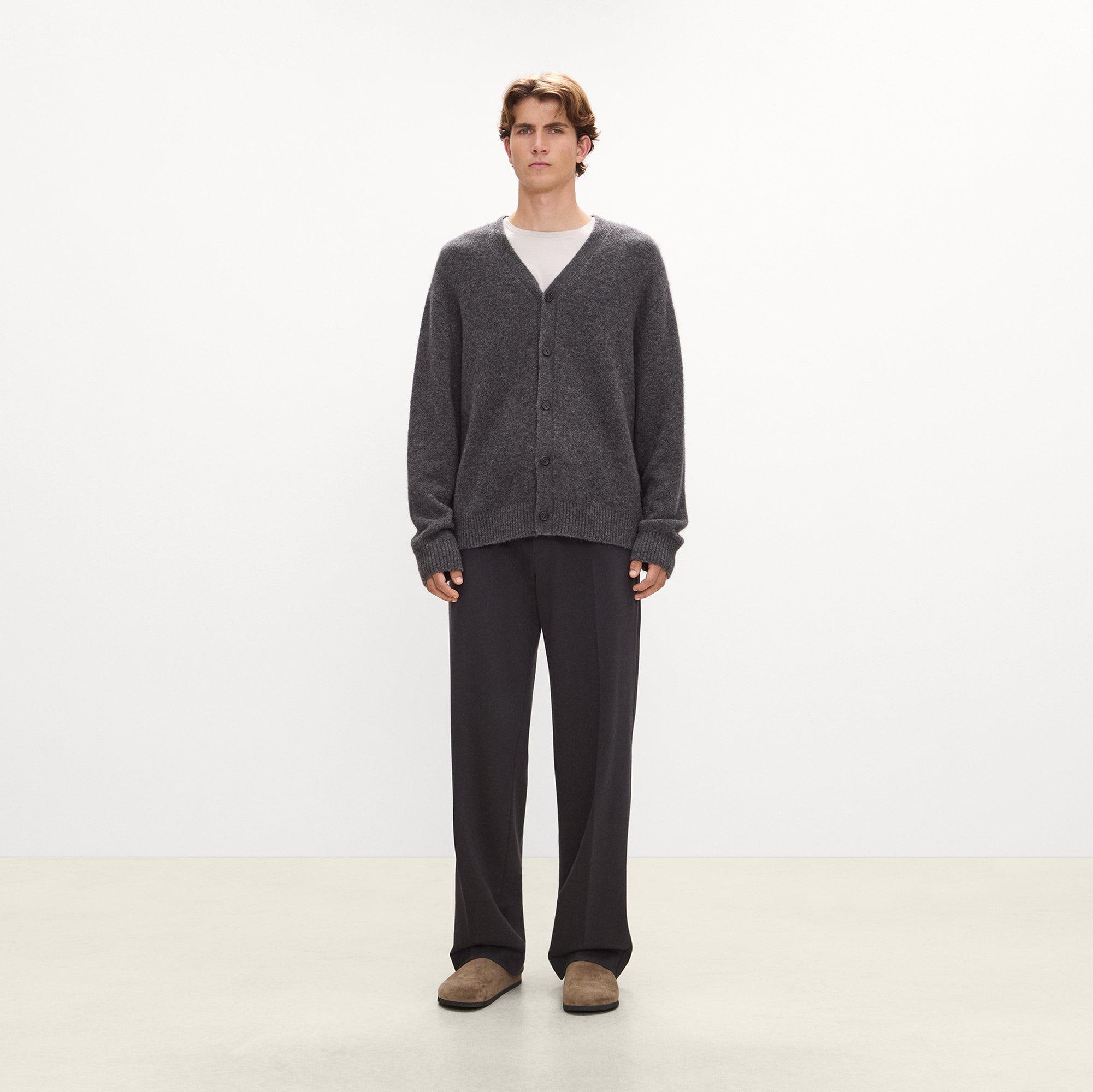 V-Neck Cardigan in Brushed Wool-Yak