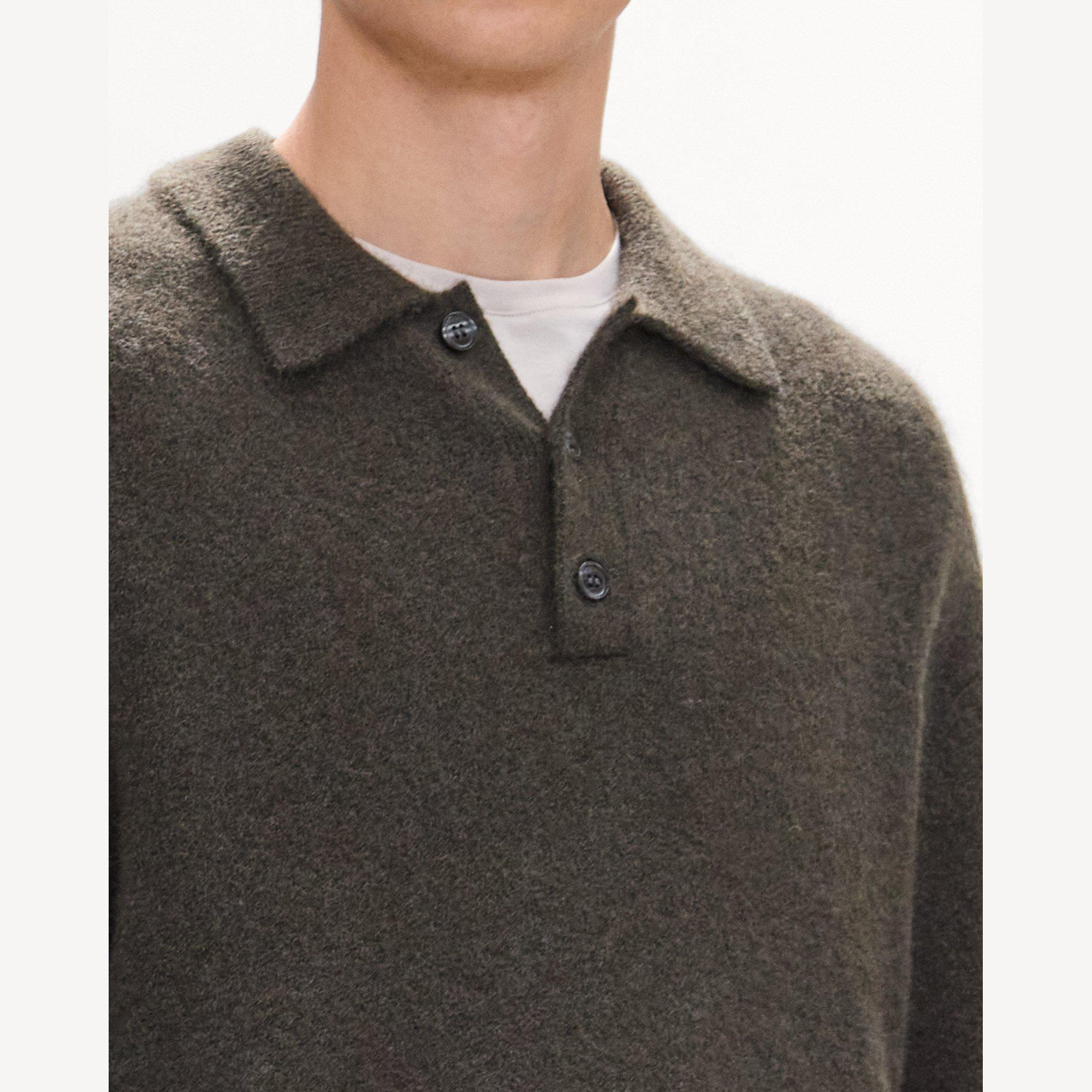 Relaxed Polo Sweater in Brushed Wool-Yak