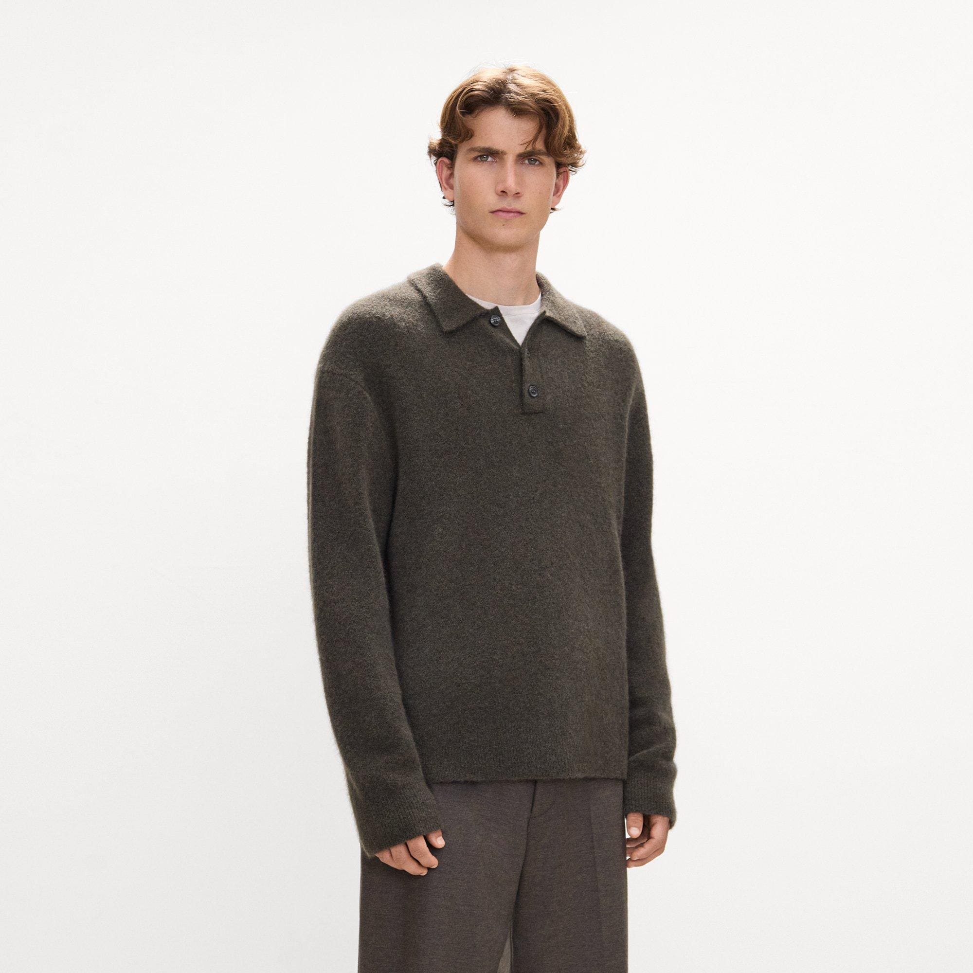 Relaxed Polo Sweater in Brushed Wool-Yak