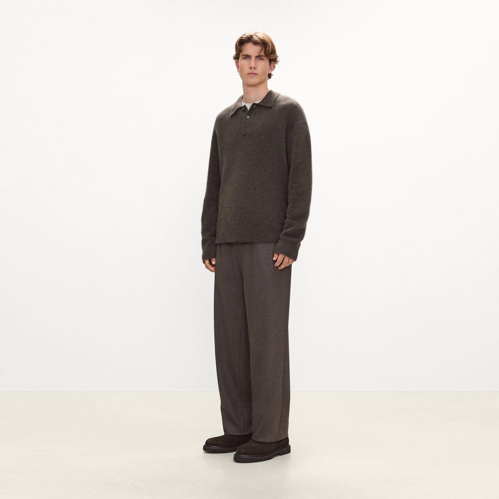 Relaxed Polo Sweater in Brushed Wool-Yak