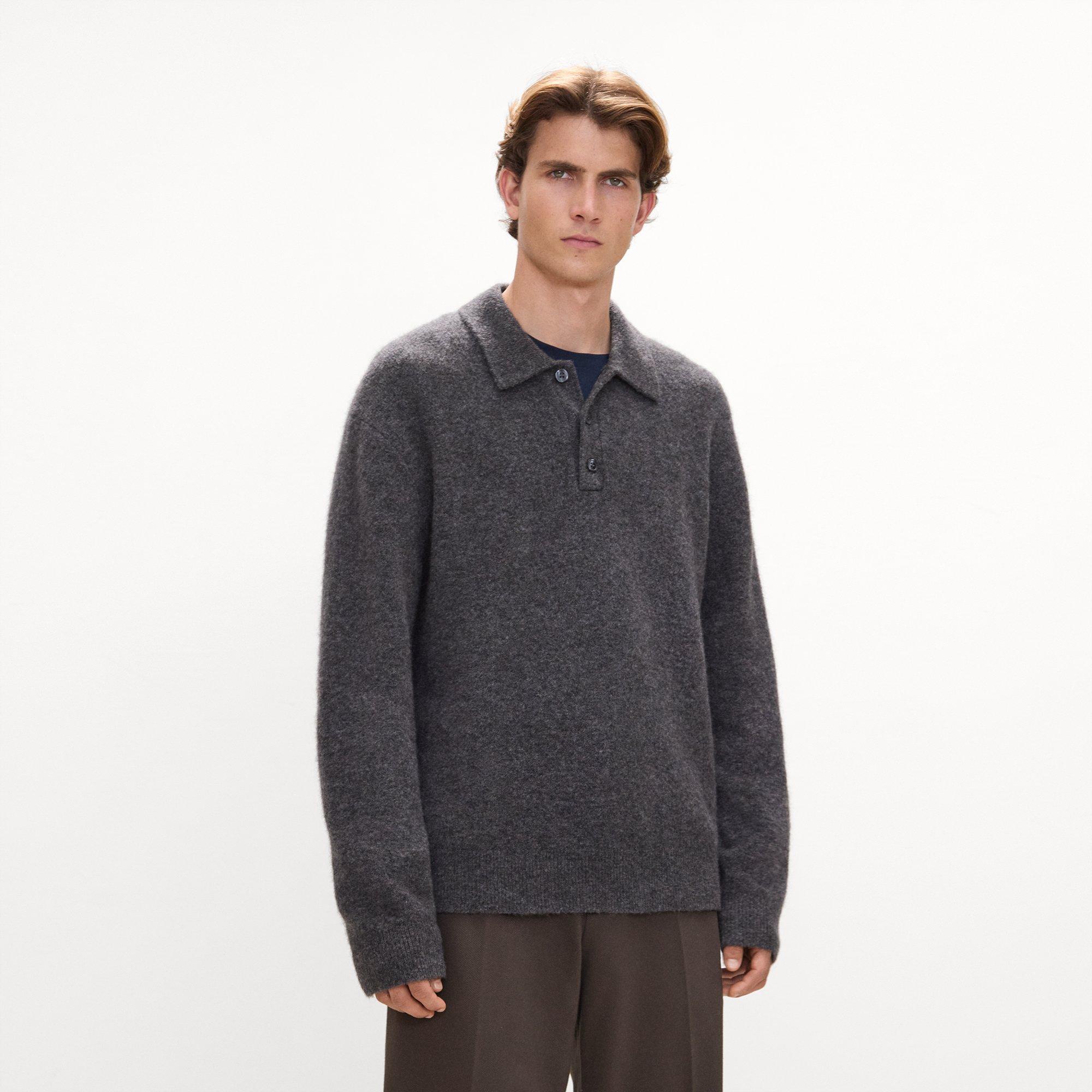 Relaxed Polo Sweater in Brushed Wool-Yak