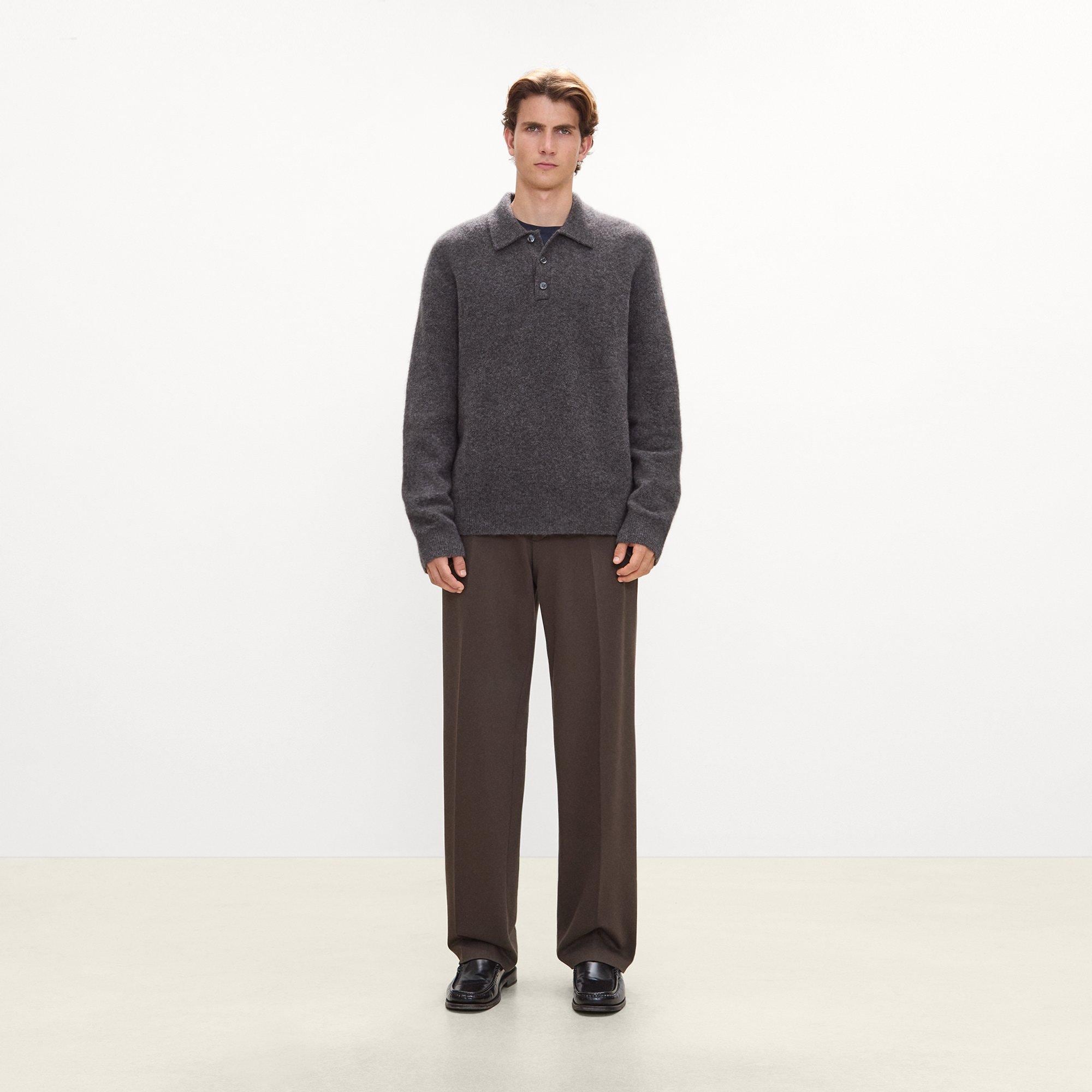 Relaxed Polo Sweater in Brushed Wool-Yak