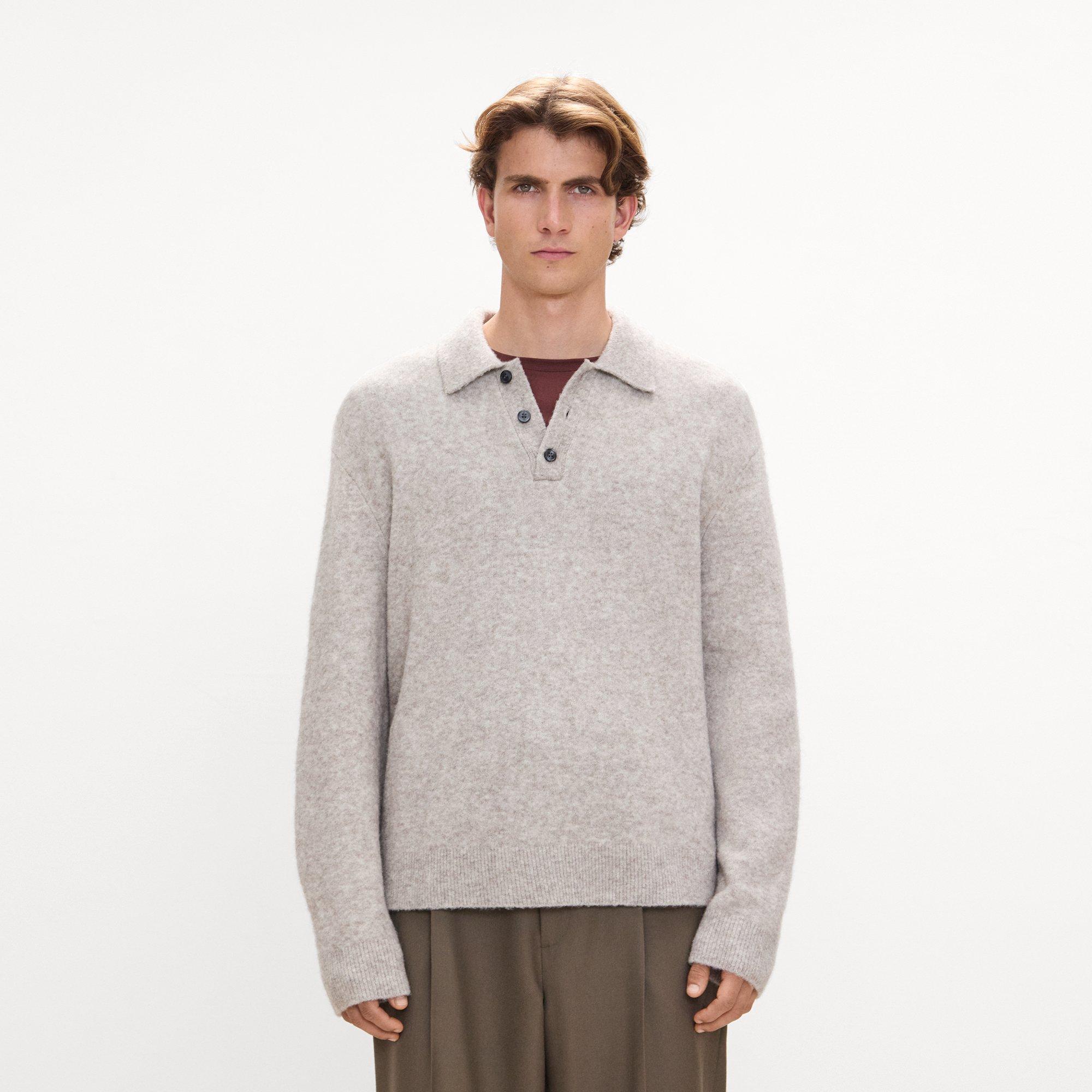 Relaxed Polo Sweater in Brushed Wool-Yak