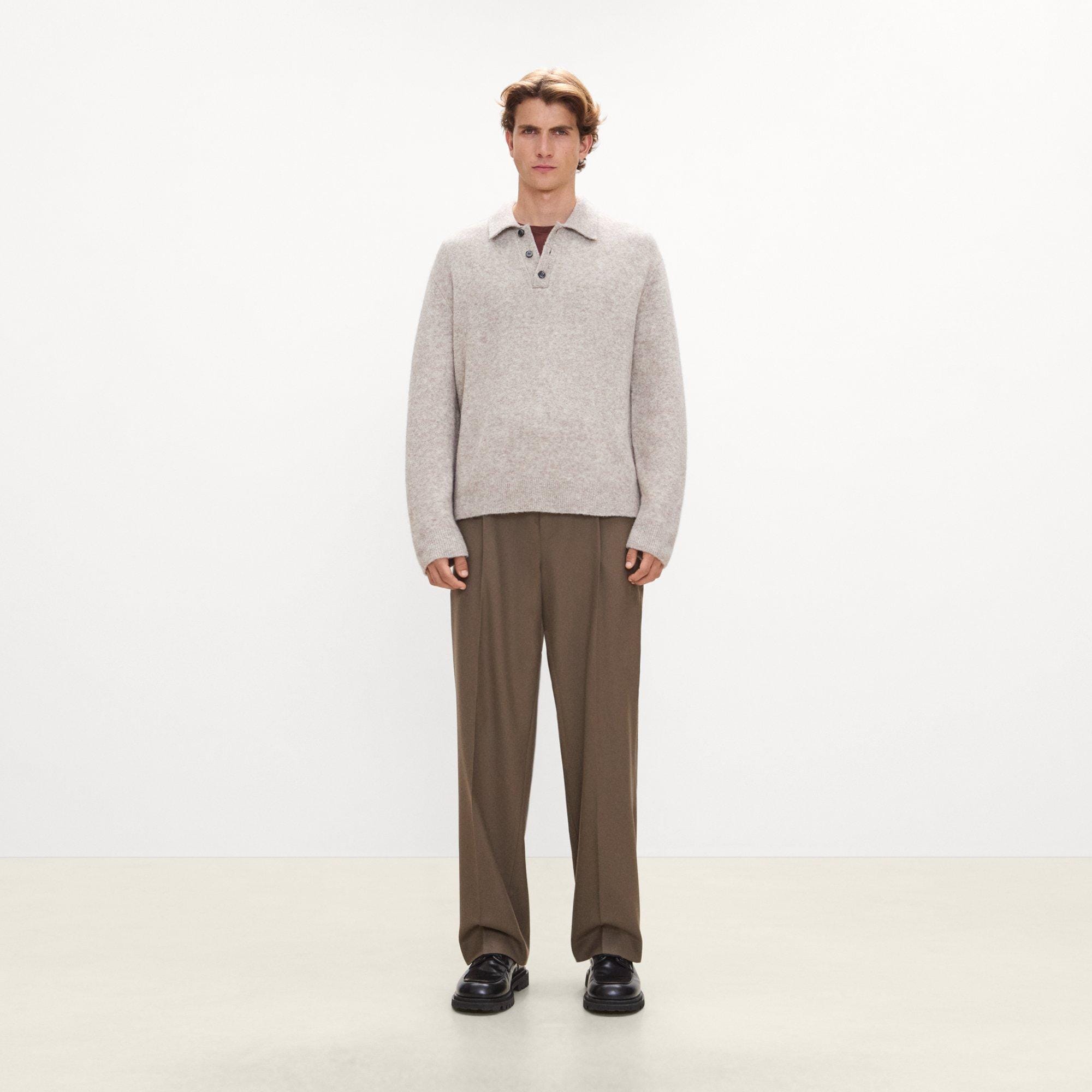 Relaxed Polo Sweater in Brushed Wool-Yak