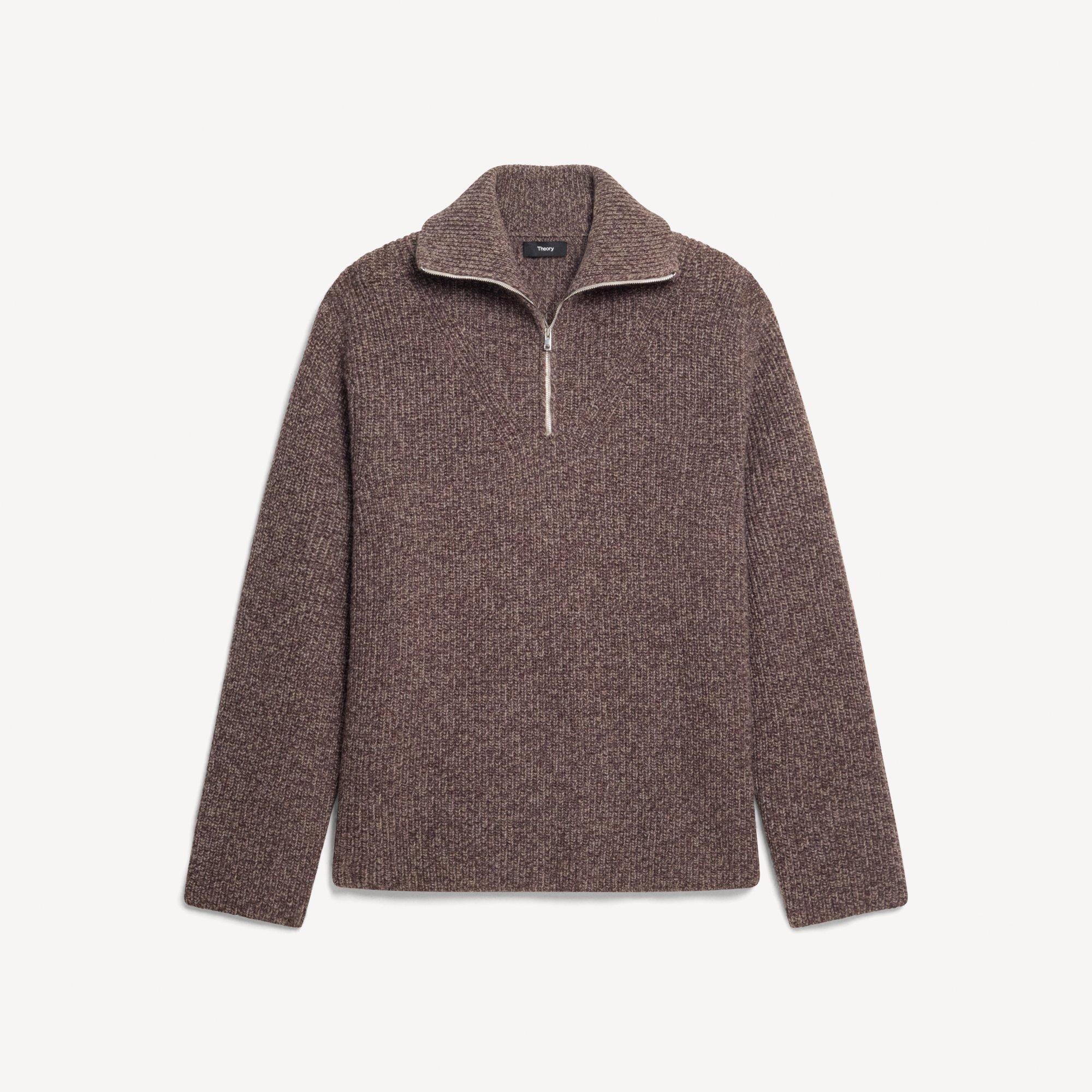 Turtleneck Quarter-Zip Sweater in Wool Boucl&eacute; Twist