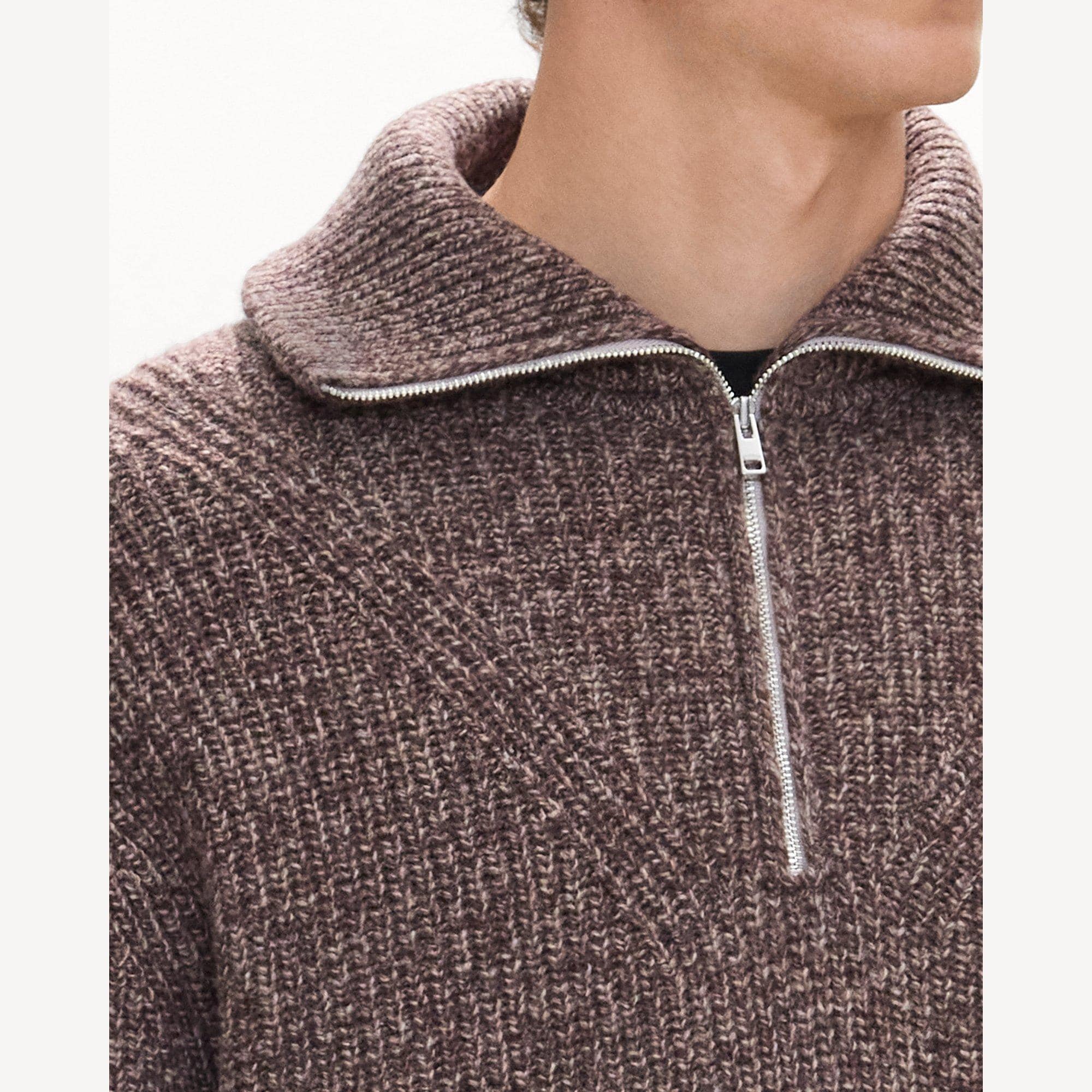 Turtleneck Quarter-Zip Sweater in Wool Boucl&eacute; Twist