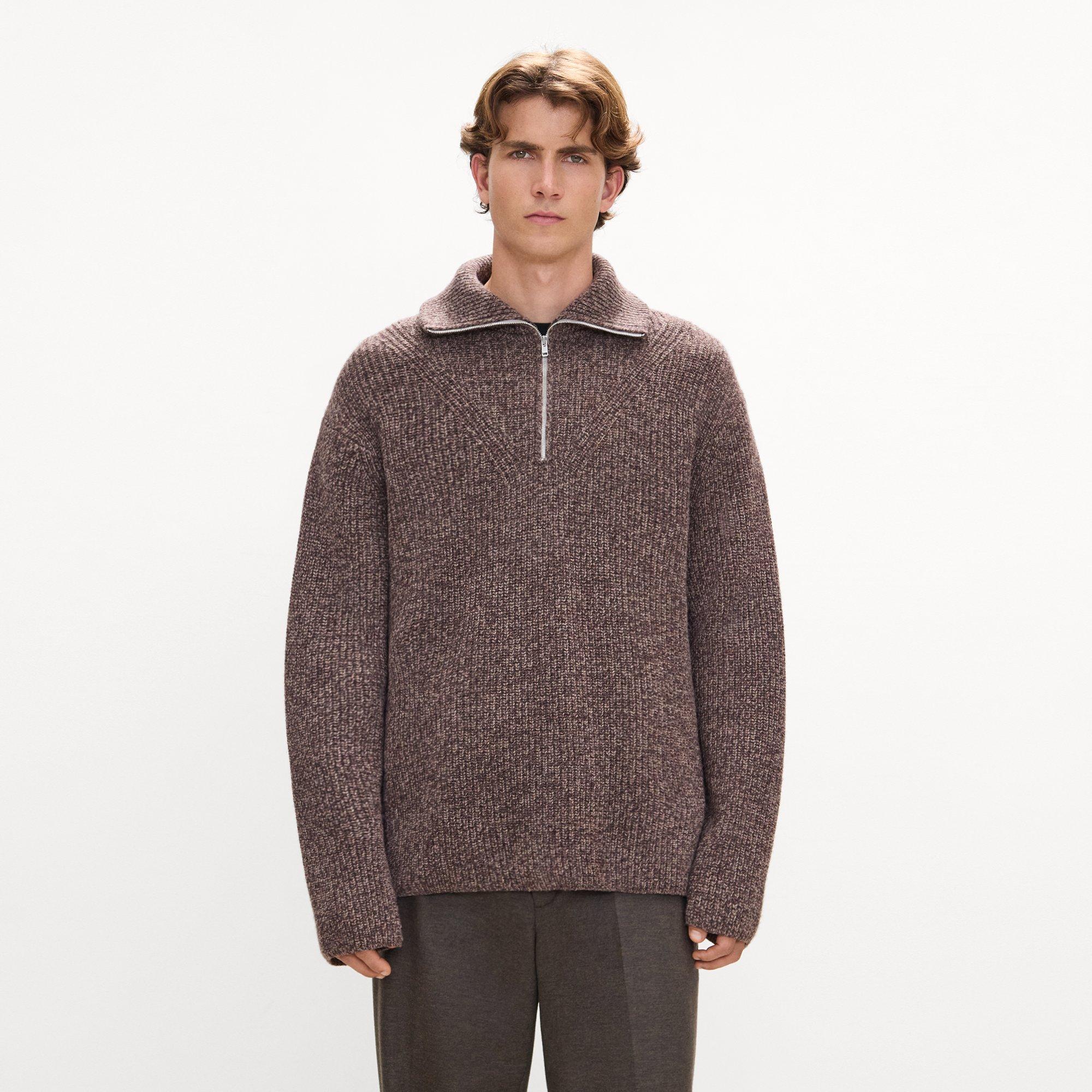 Turtleneck Quarter-Zip Sweater in Wool Boucl&eacute; Twist
