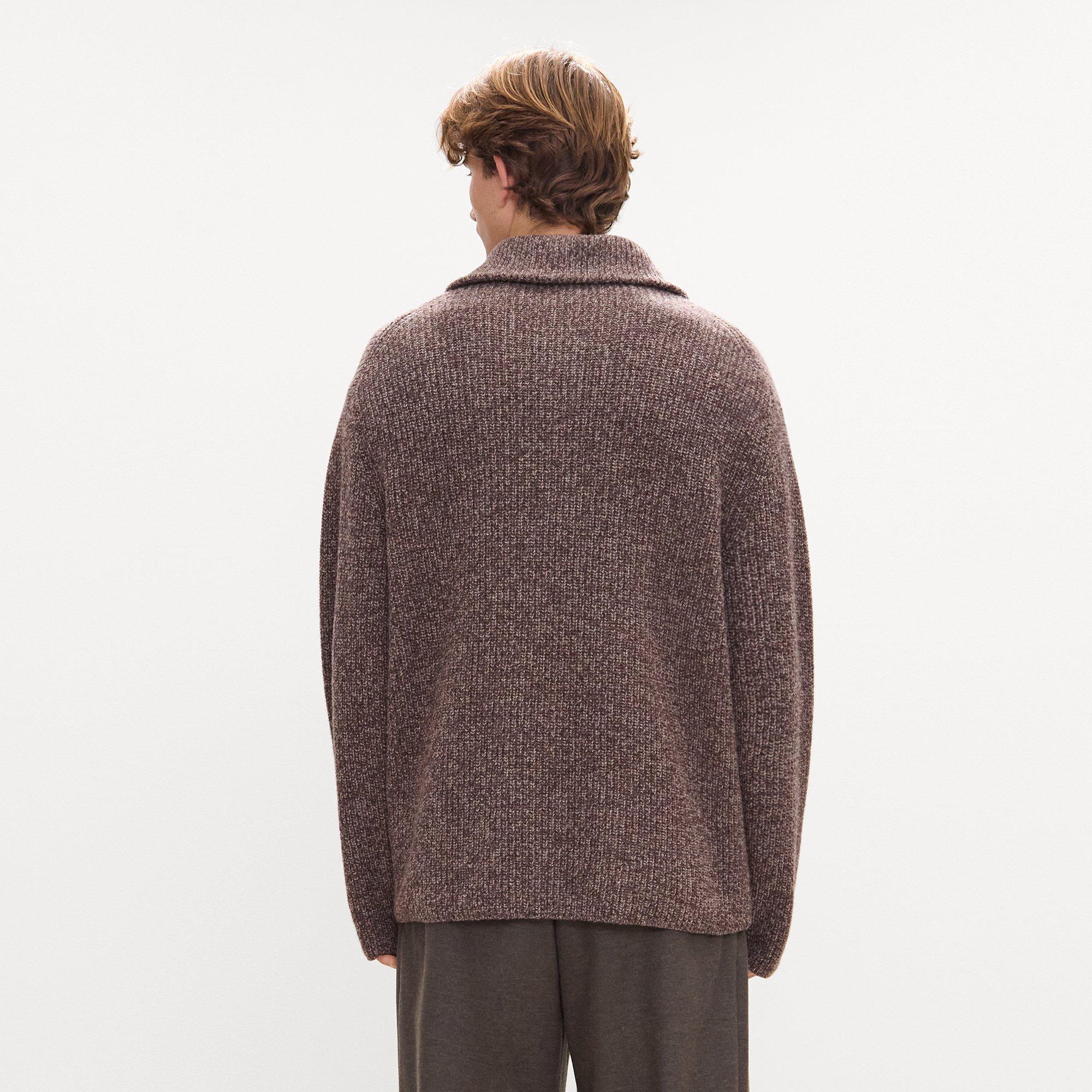 Turtleneck Quarter-Zip Sweater in Wool Boucl&eacute; Twist