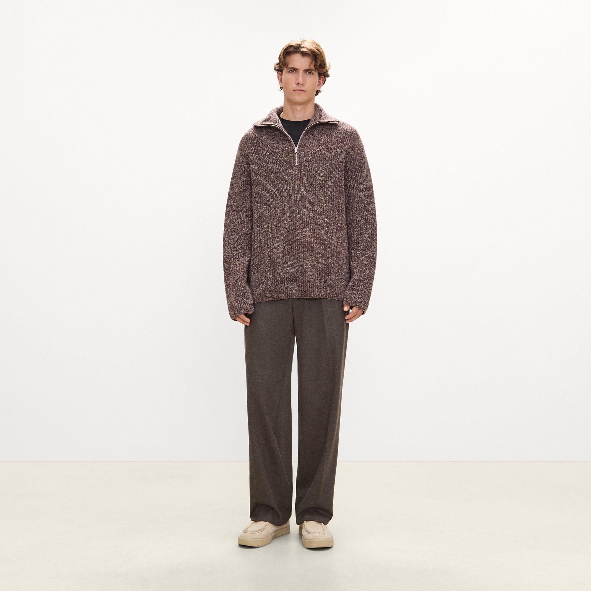 Turtleneck Quarter-Zip Sweater in Wool Boucl&eacute; Twist