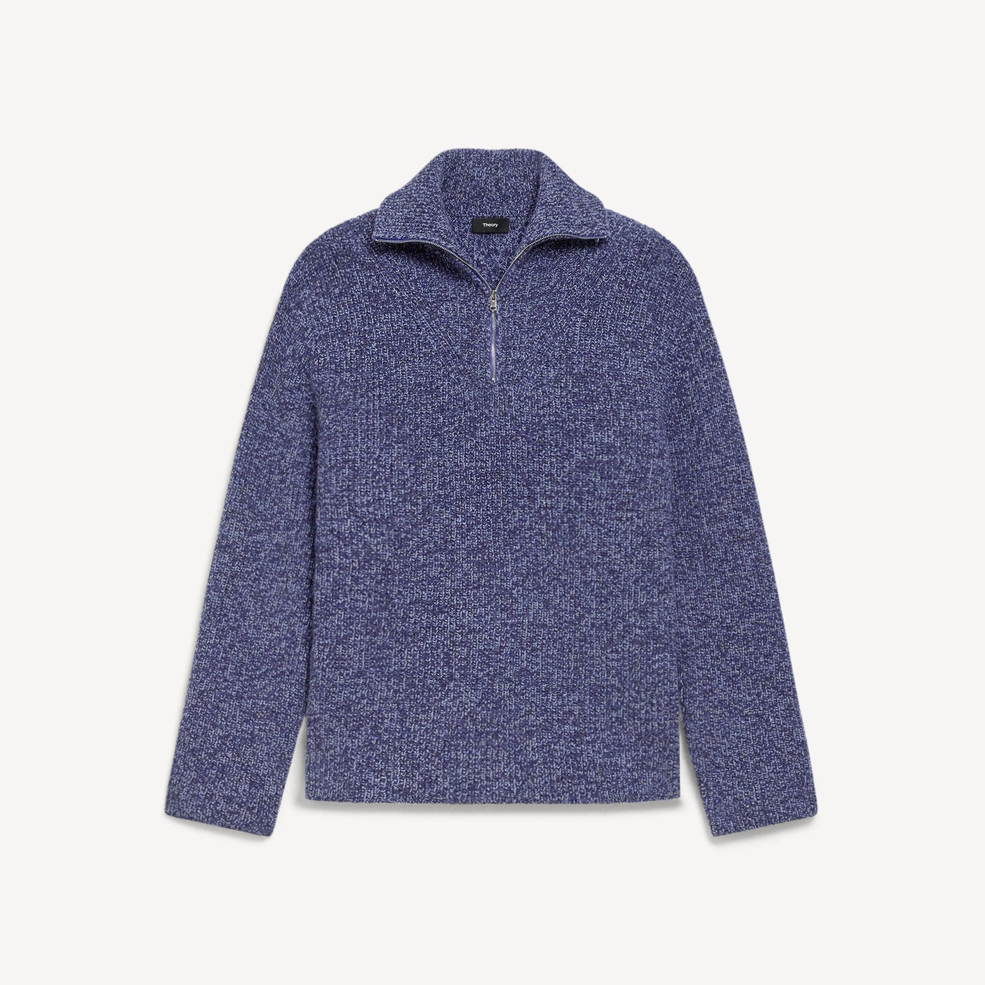 Turtleneck Quarter-Zip Sweater in Wool Boucl&eacute; Twist