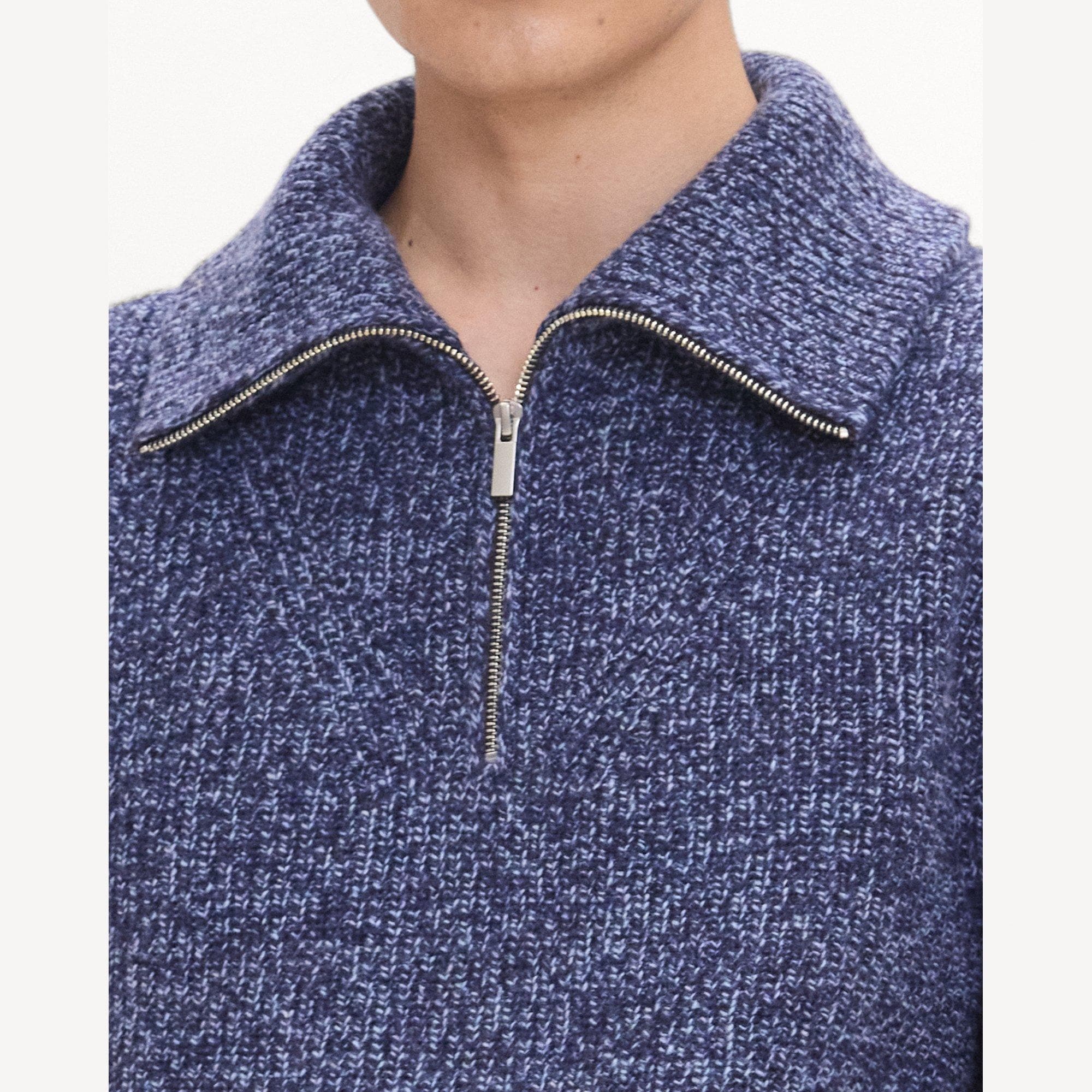 Turtleneck Quarter-Zip Sweater in Wool Boucl&eacute; Twist
