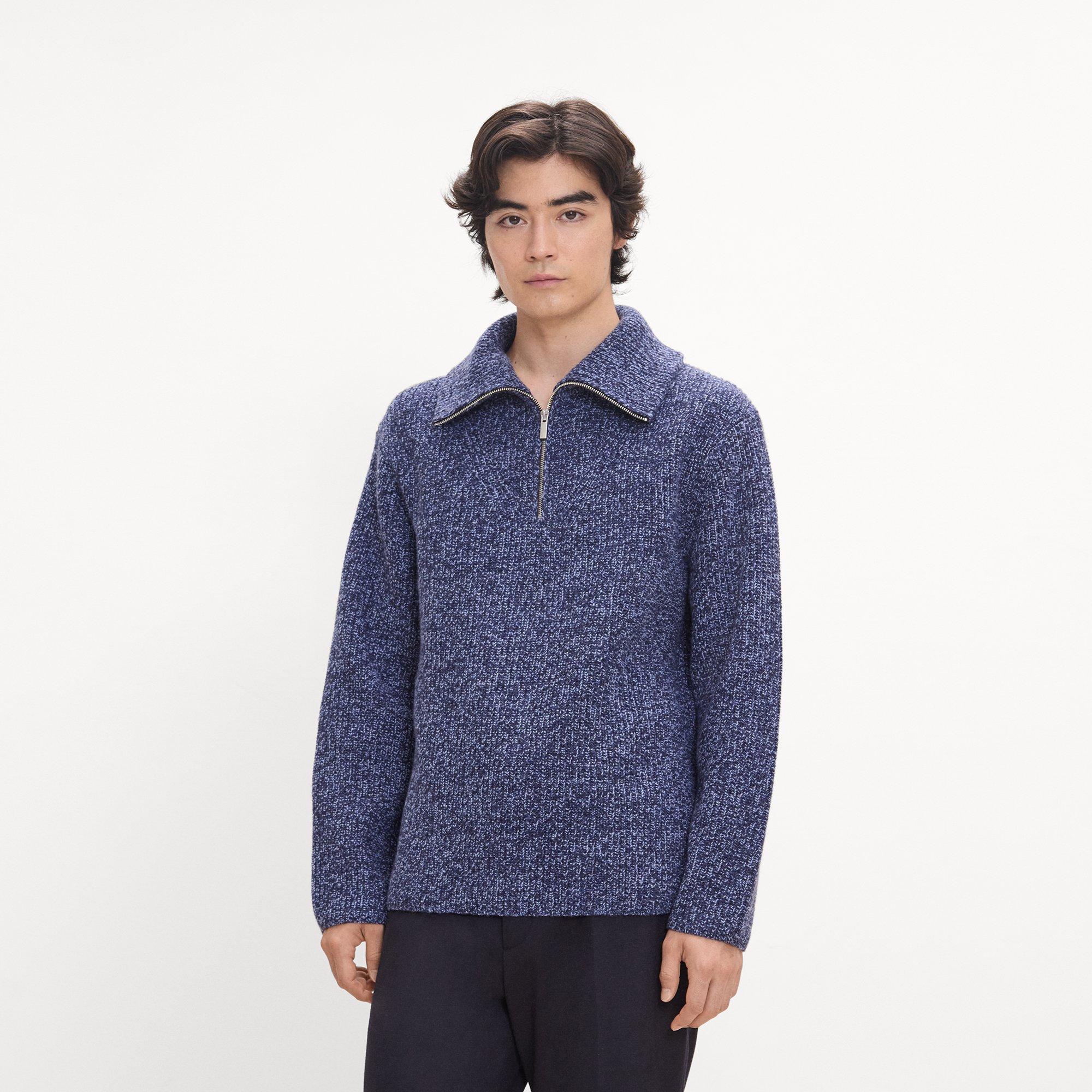 Turtleneck Quarter-Zip Sweater in Wool Boucl&eacute; Twist