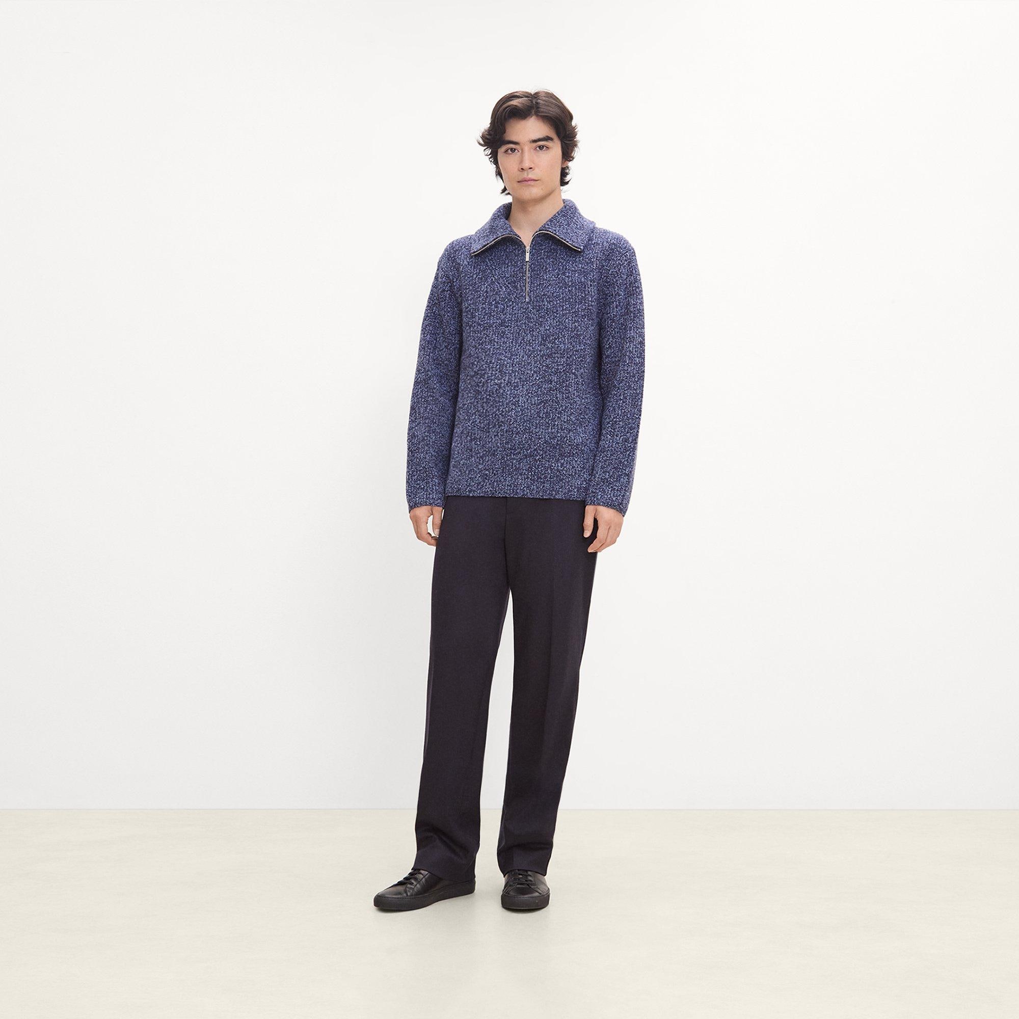 Turtleneck Quarter-Zip Sweater in Wool Boucl&eacute; Twist