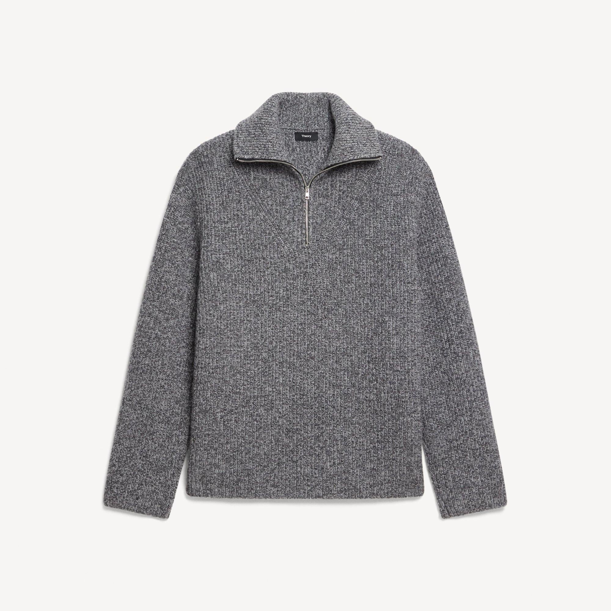 Turtleneck Quarter-Zip Sweater in Wool Boucl&eacute; Twist