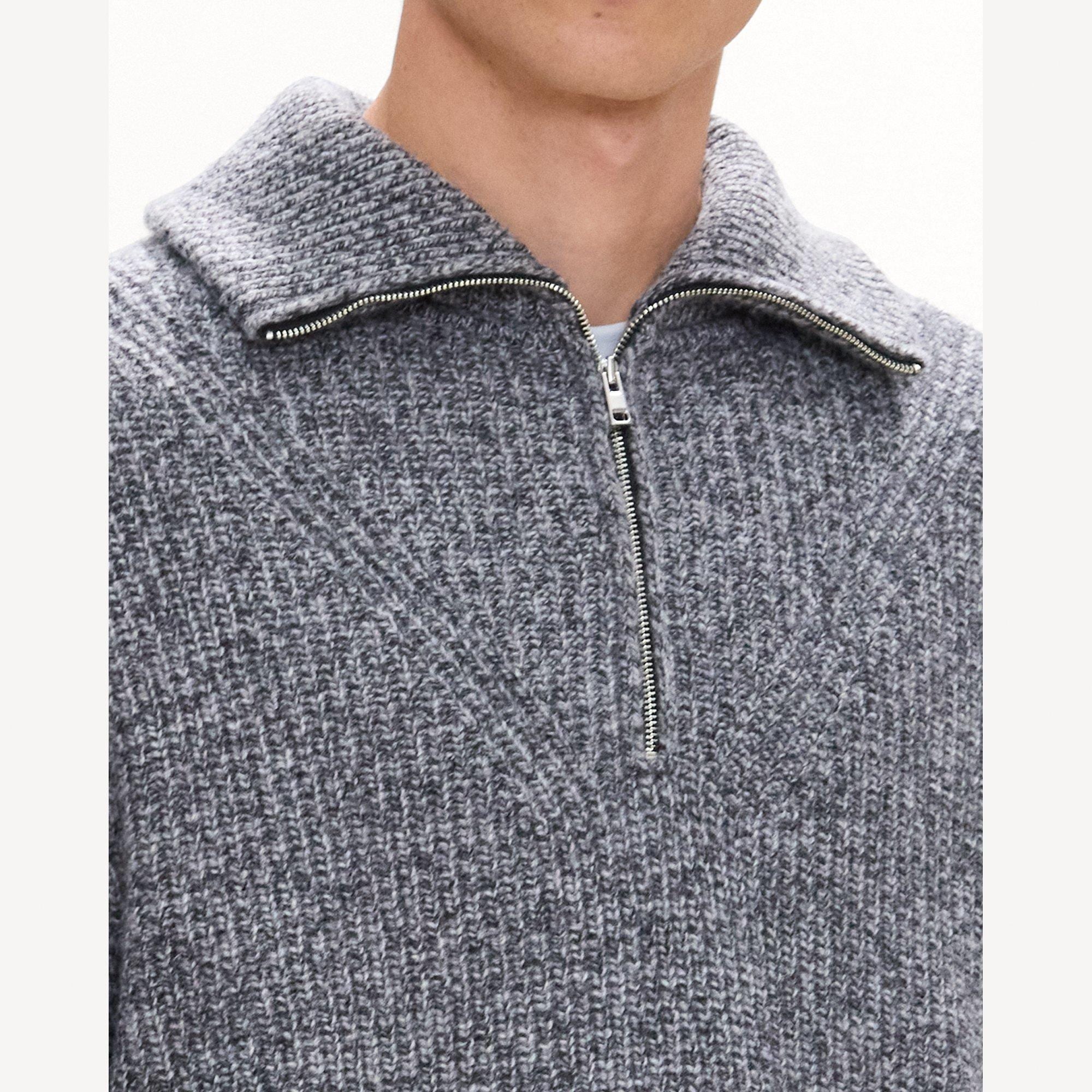 Turtleneck Quarter-Zip Sweater in Wool Boucl&eacute; Twist