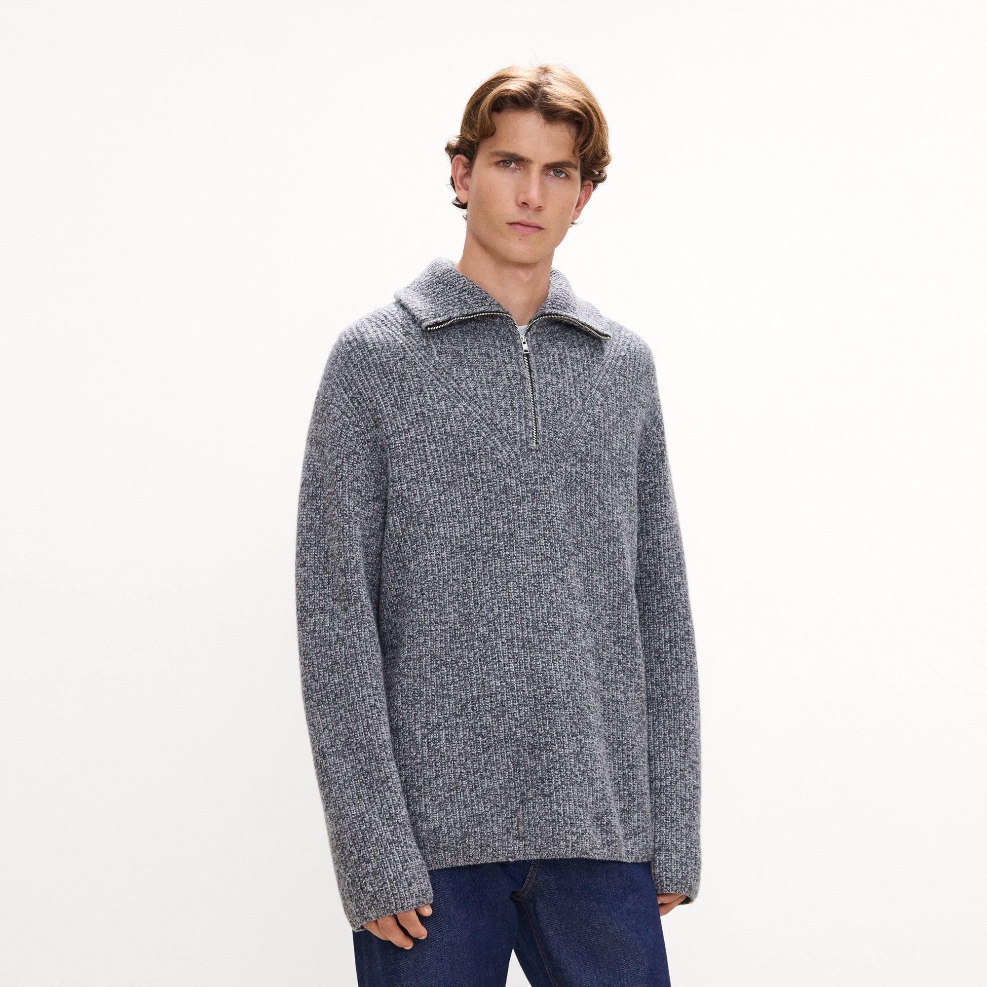 Turtleneck Quarter-Zip Sweater in Wool Boucl&eacute; Twist