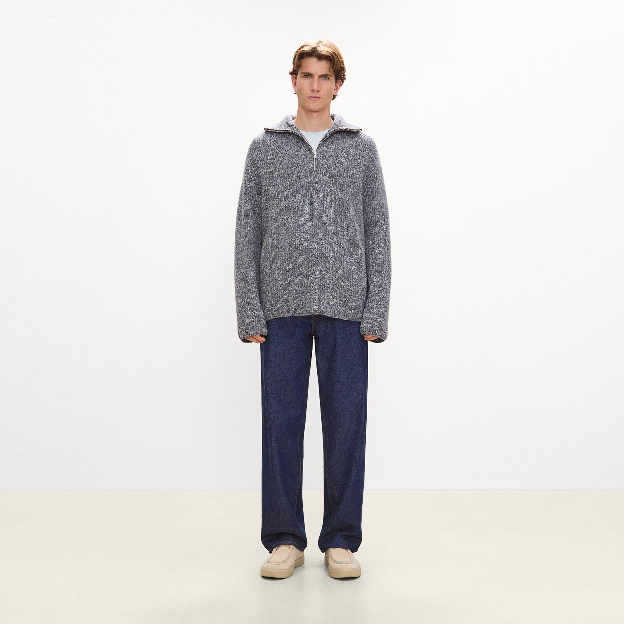 Turtleneck Quarter-Zip Sweater in Wool Boucl&eacute; Twist