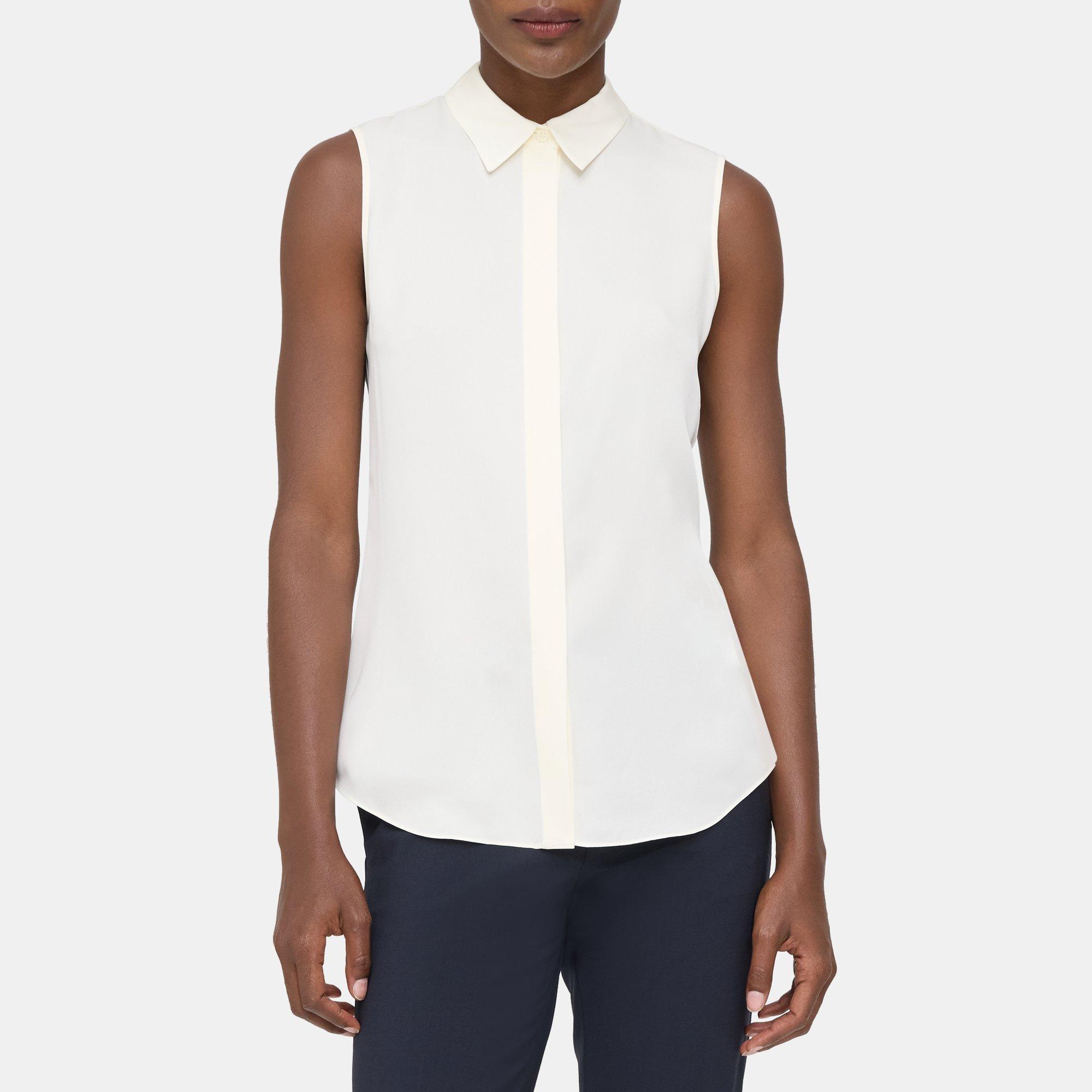 Theory Duria Sleeveless Silk Blouse Black, $190