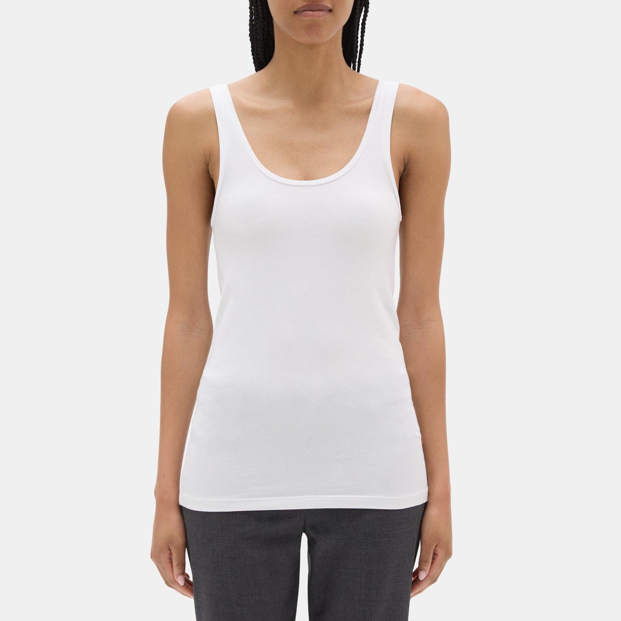 띠어리 Theory Scoop-Neck Tank in Stretch Cotton,WHITE