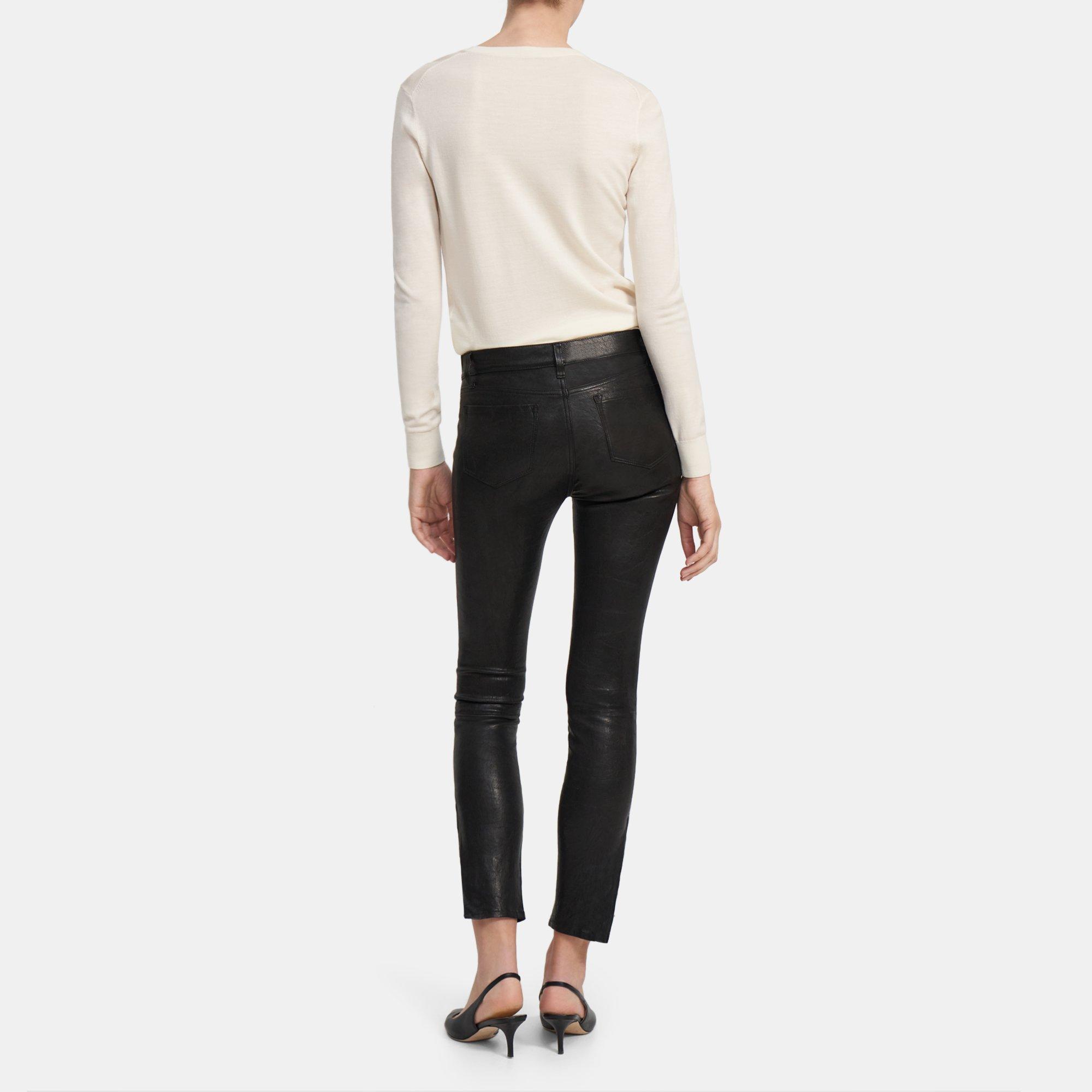 Buy LA Marey Black Back Ponte Knit Genuine Lamb Leather Leggings Mid Rise -  XL at ShopLC.