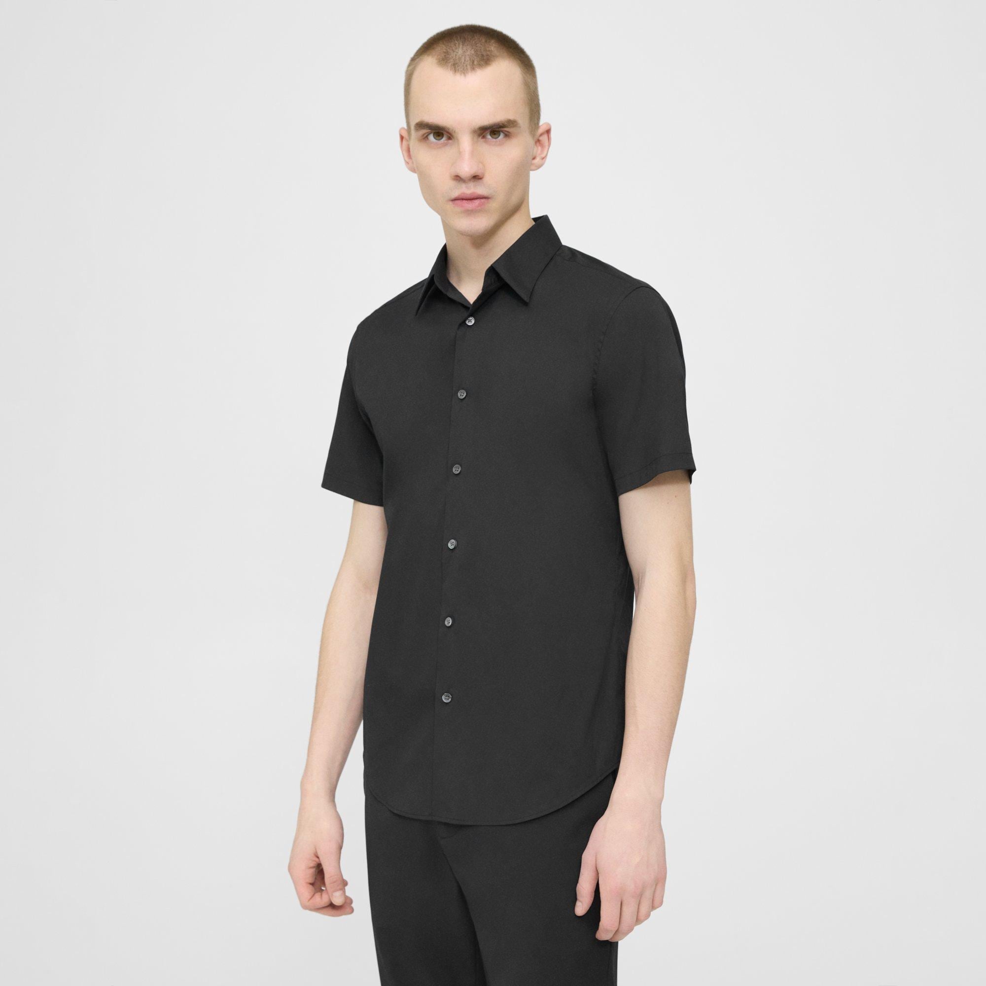 띠어리 Theory Sylvain Short-Sleeve Shirt in Good Cotton,BLACK