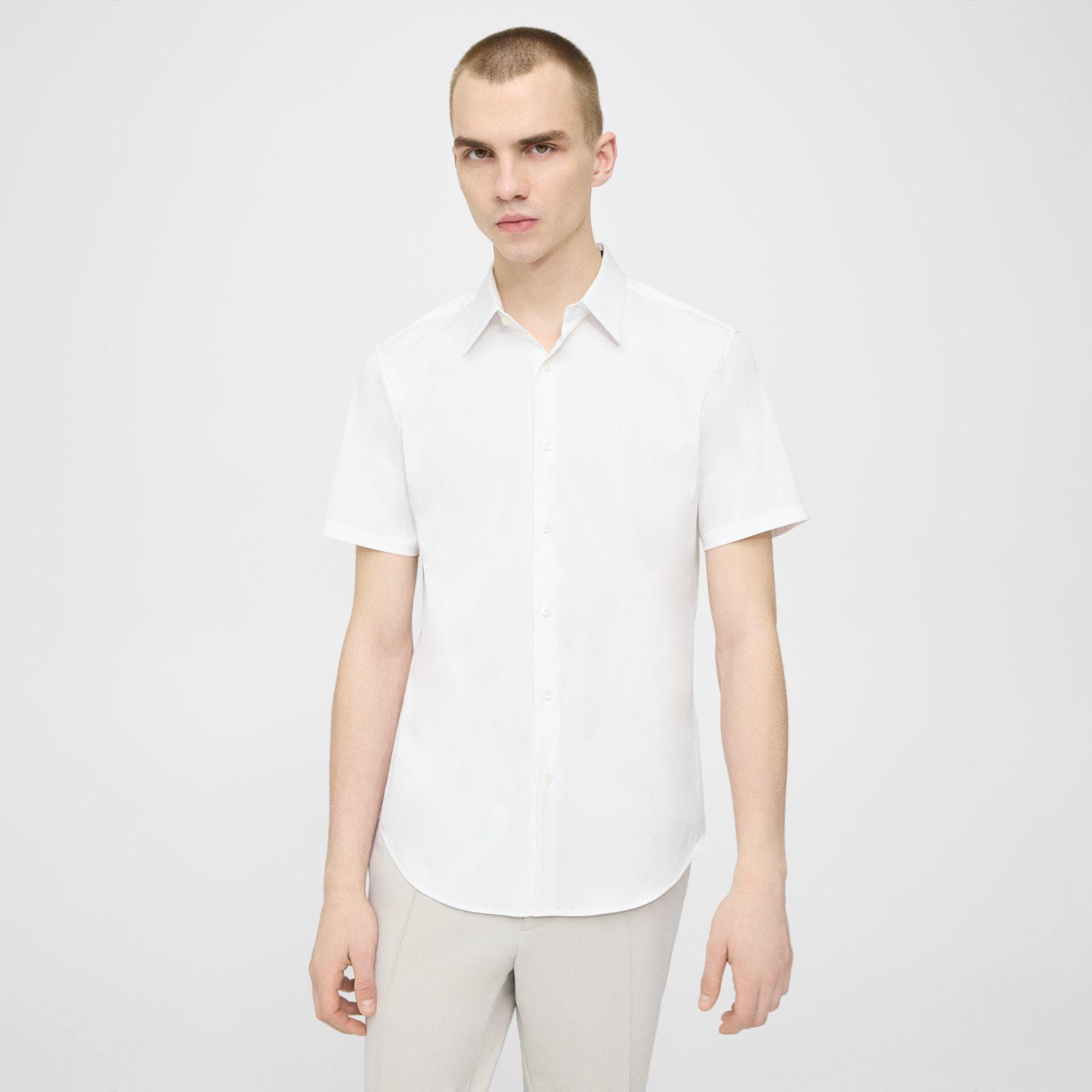 띠어리 Theory Sylvain Short-Sleeve Shirt in Good Cotton,WHITE