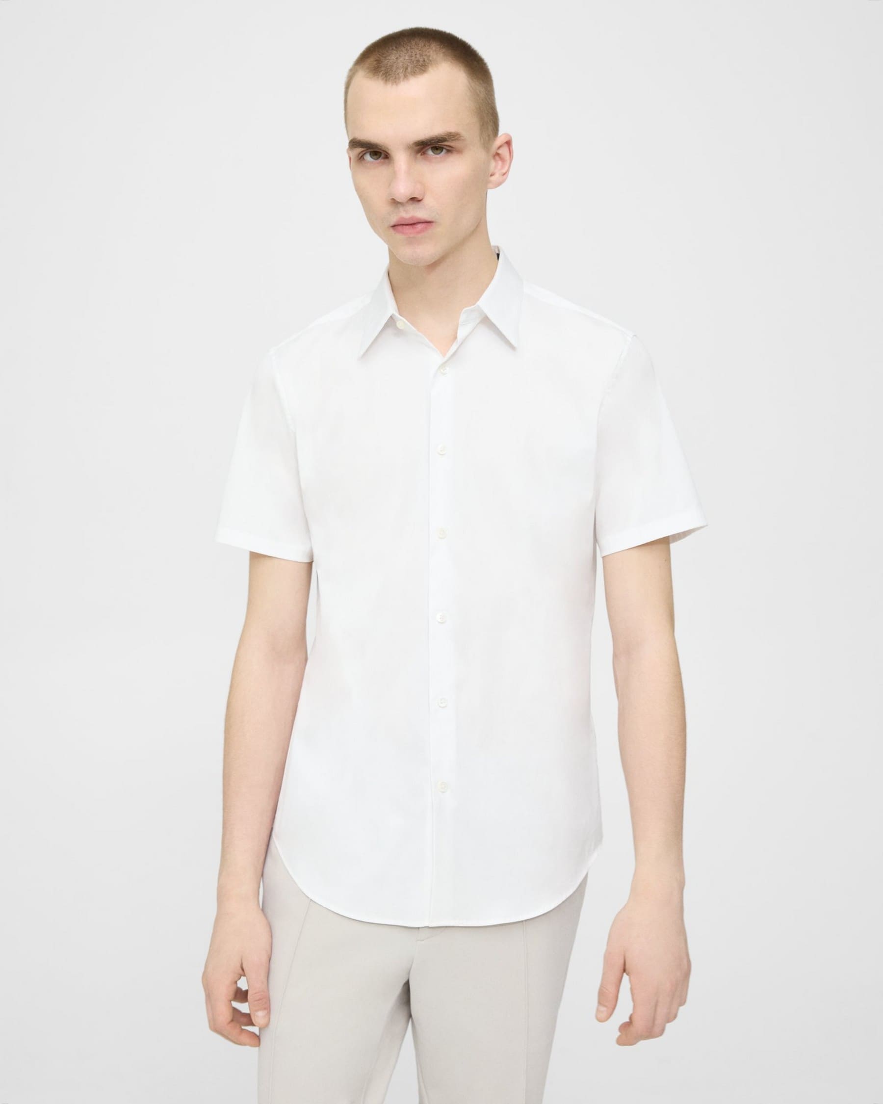 띠어리 Theory Sylvain Short-Sleeve Shirt in Good Cotton,WHITE